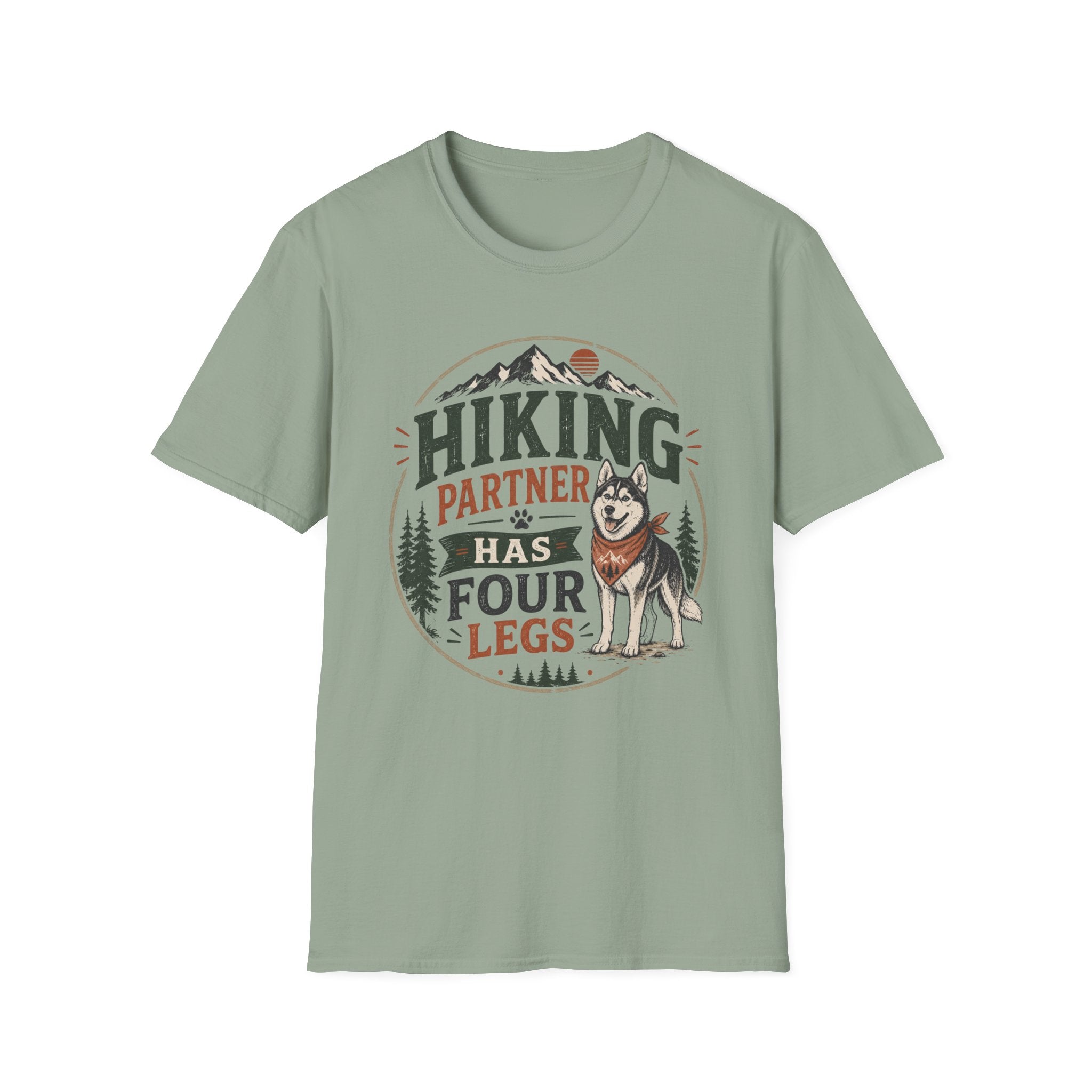 Hiking Partner Has Four Legs T-Shirt — Husky Dog Lover Outdoor Tee