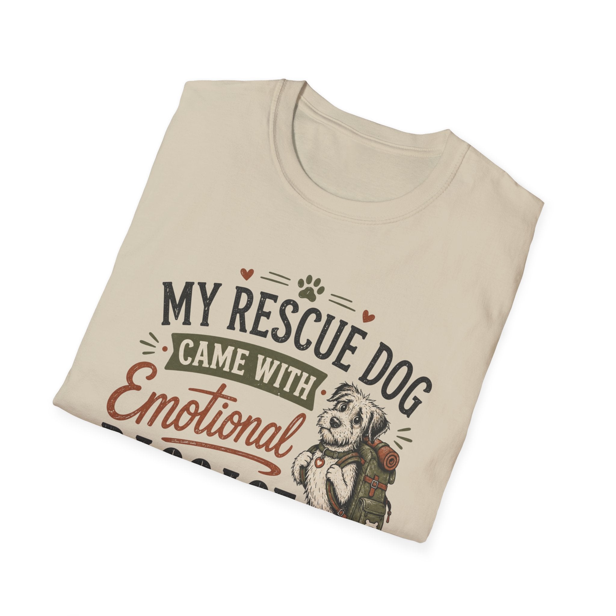 Rescue Dog T-Shirt — "My Rescue Dog Came With Emotional Baggage" Cute Adopted Pup Tee