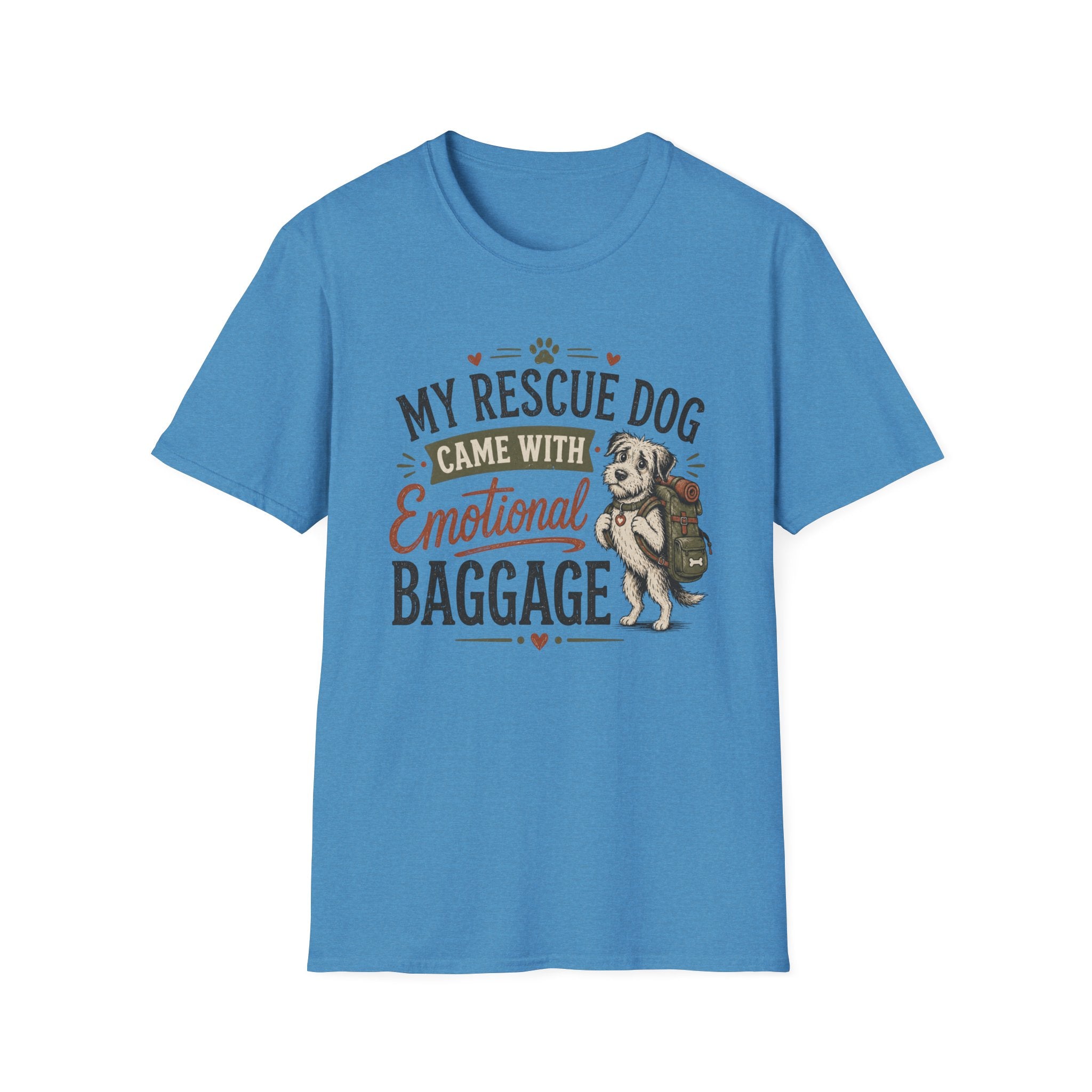 Rescue Dog T-Shirt — "My Rescue Dog Came With Emotional Baggage" Cute Adopted Pup Tee