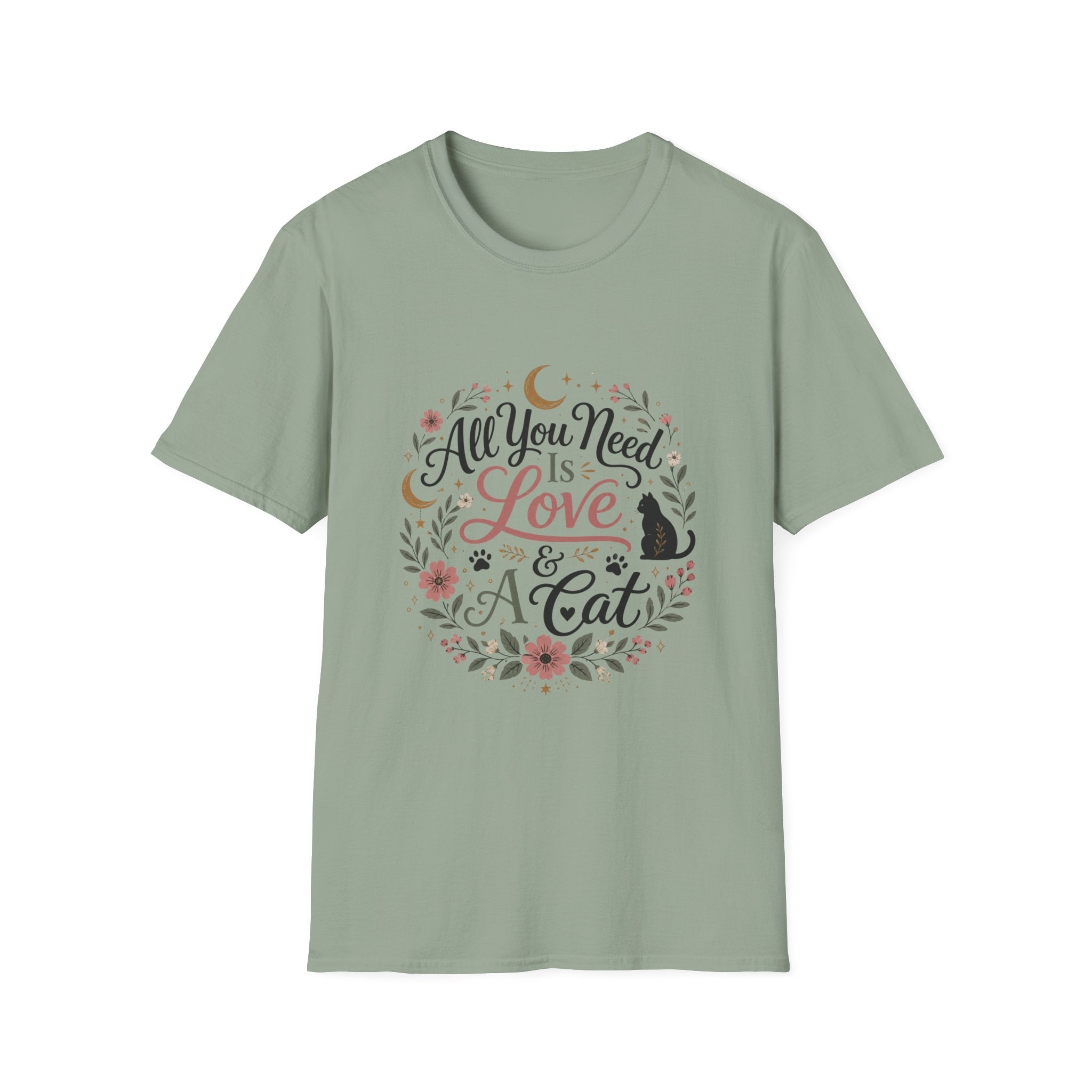 All You Need Is Love & A Cat T-Shirt — Floral Cat Lover Tee