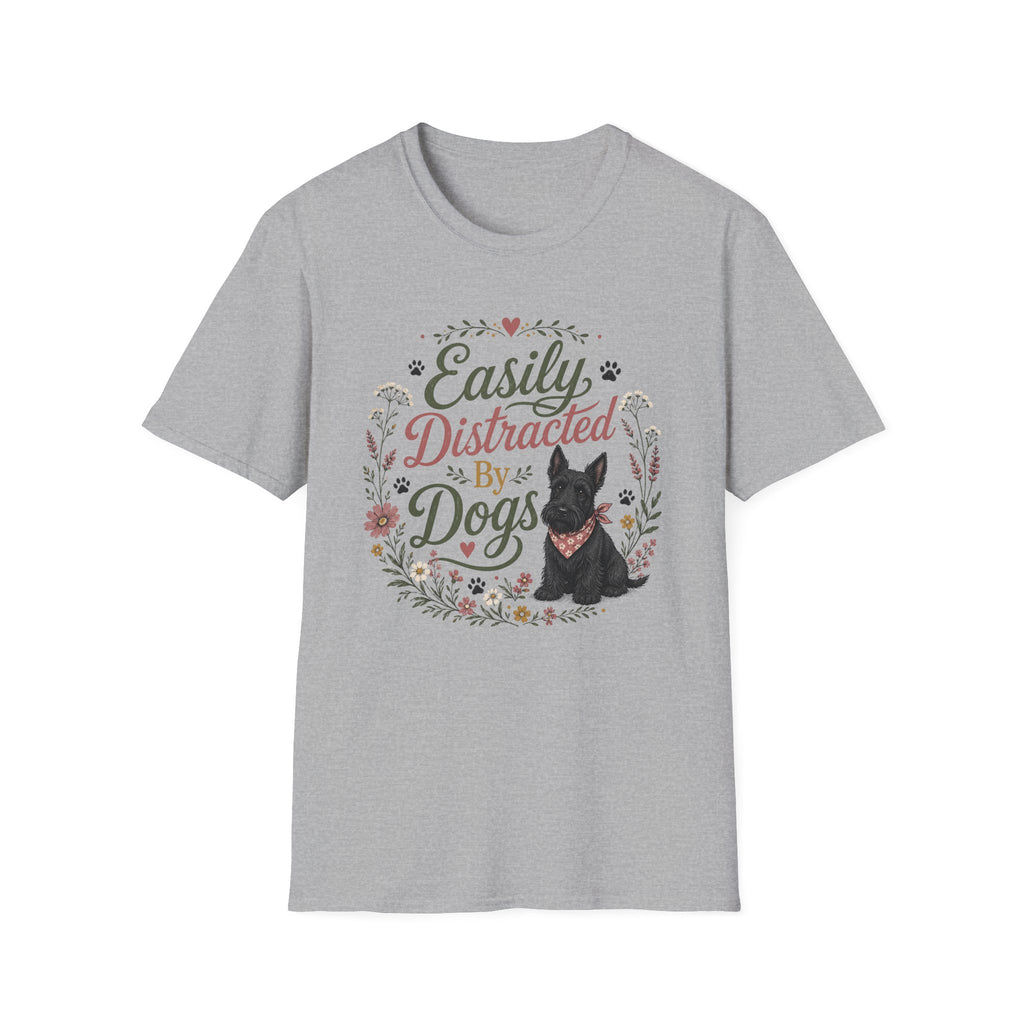 Easily Distracted By Dogs T-Shirt — Cute Scottish Terrier Floral Dog Lover Tee