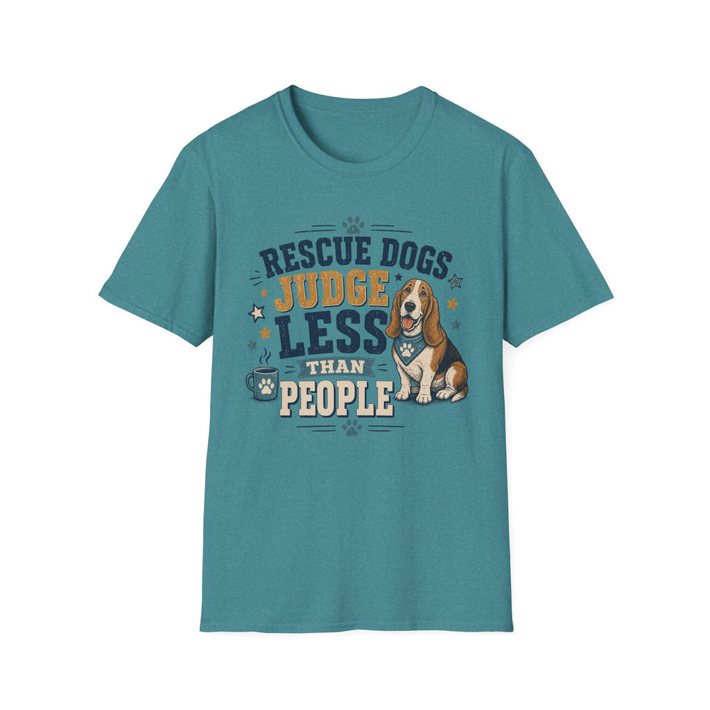 Rescue Dogs Judge Less Than People T-Shirt — Cute Basset Hound Rescue Tee