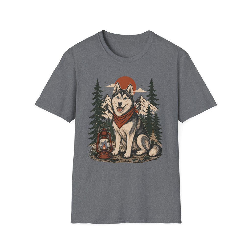 Husky Lantern T-Shirt — Retro Camping Dog Tee