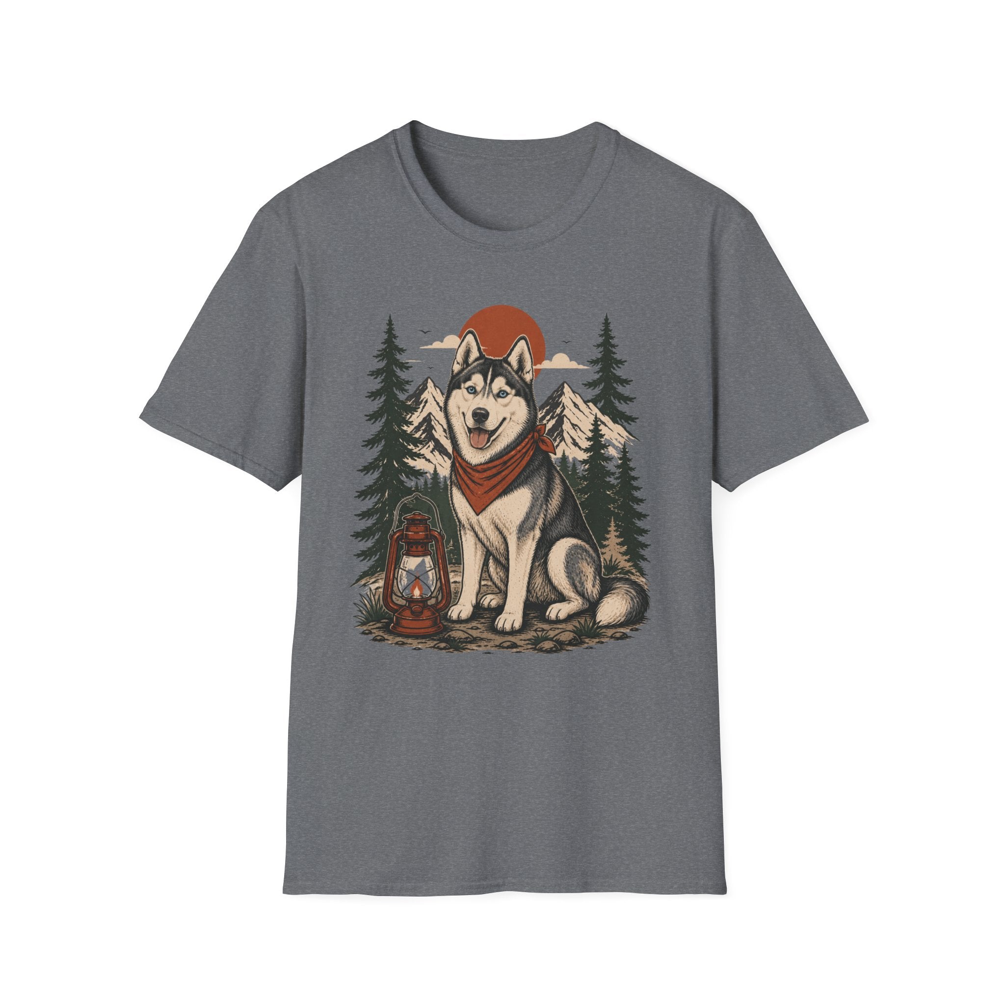 Husky Lantern T-Shirt — Retro Camping Dog Tee