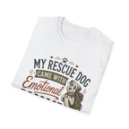 Rescue Dog T-Shirt — "My Rescue Dog Came With Emotional Baggage" Cute Adopted Pup Tee
