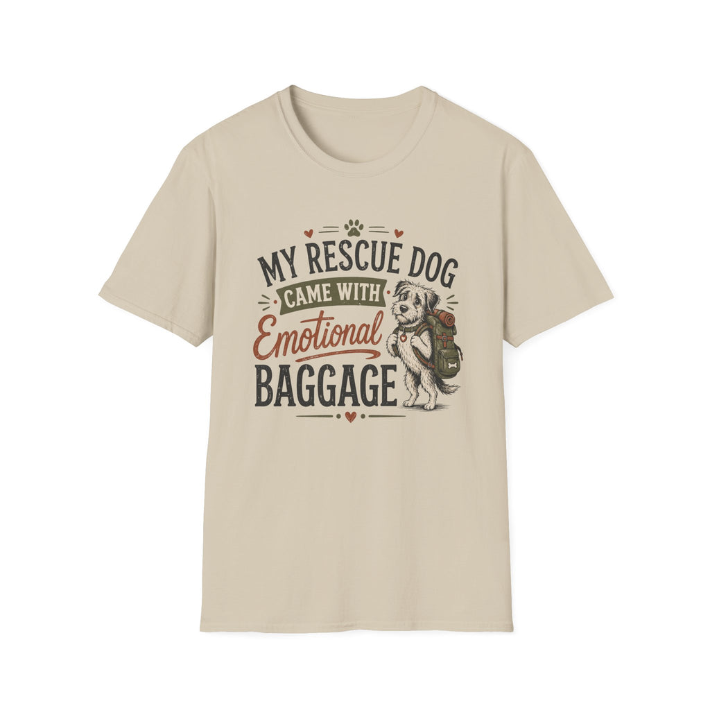 Rescue Dog T-Shirt — "My Rescue Dog Came With Emotional Baggage" Cute Adopted Pup Tee