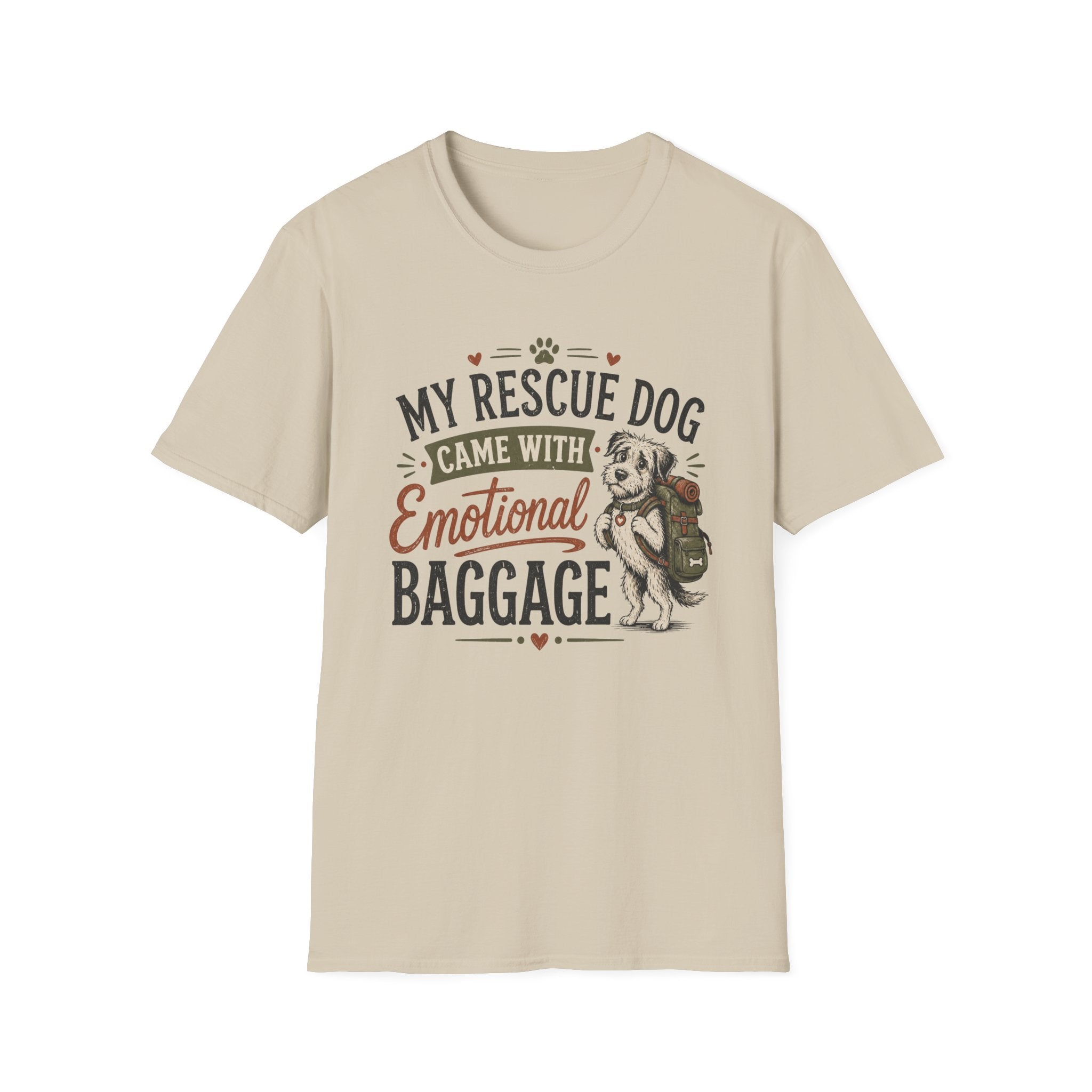 Rescue Dog T-Shirt — "My Rescue Dog Came With Emotional Baggage" Cute Adopted Pup Tee