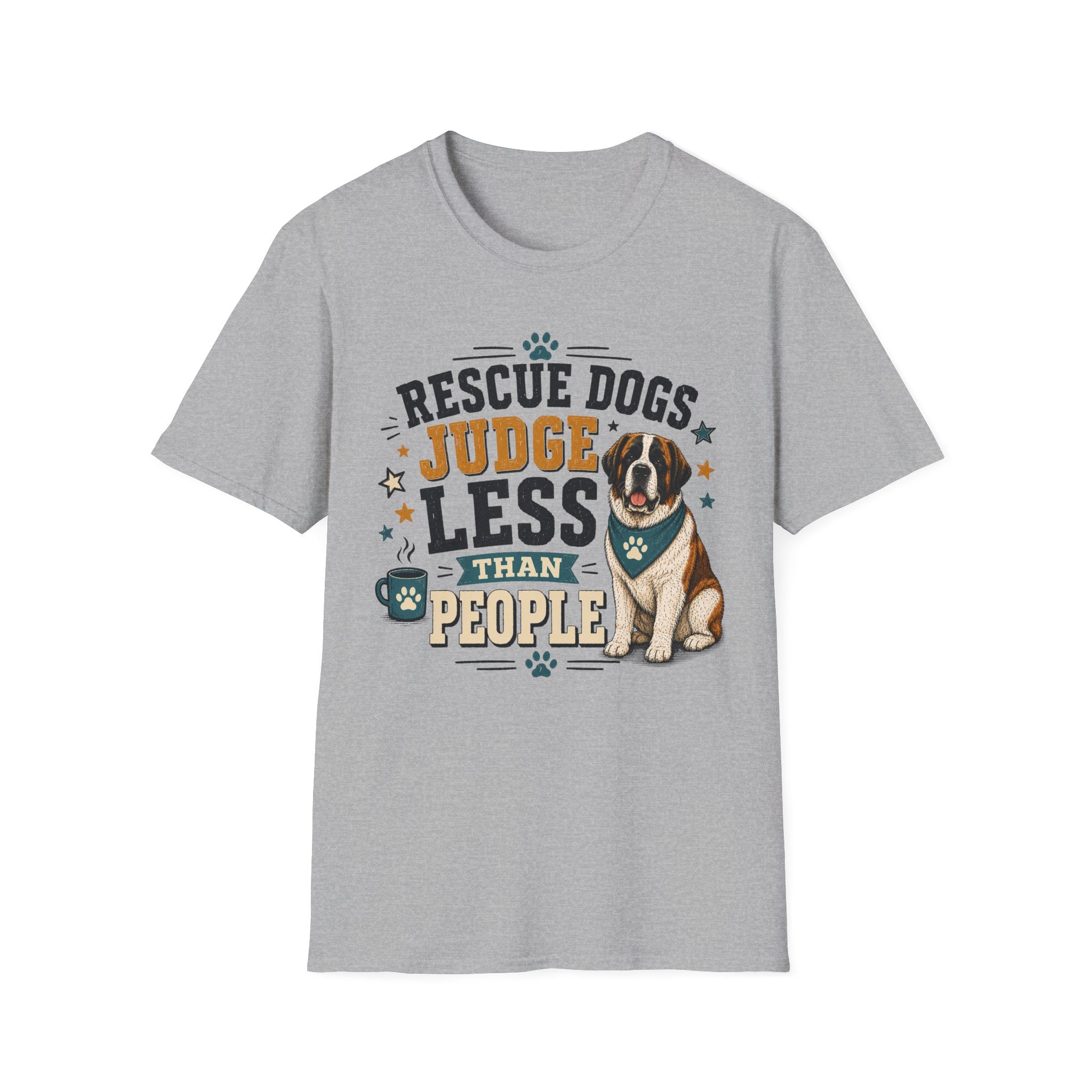 Rescue Dogs Judge Less Than People T-Shirt — Cute St. Bernard Rescue Tee