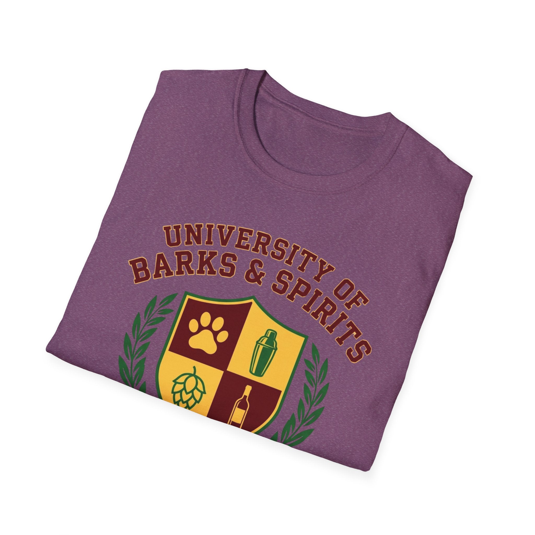 University of Barks & Spirits T-Shirt – "In Dogs We Trust" Crest Tee