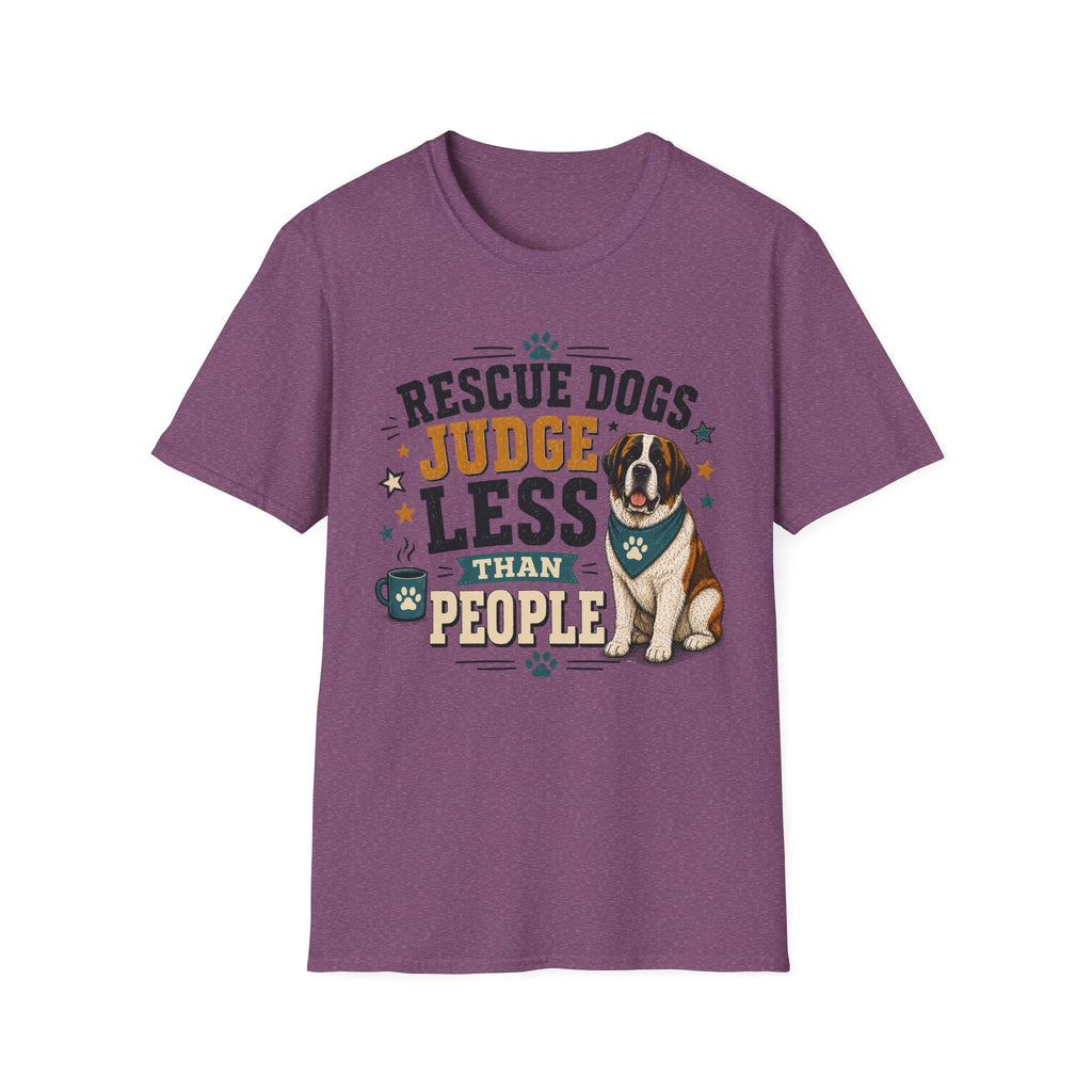 Rescue Dogs Judge Less Than People T-Shirt — Cute St. Bernard Rescue Tee