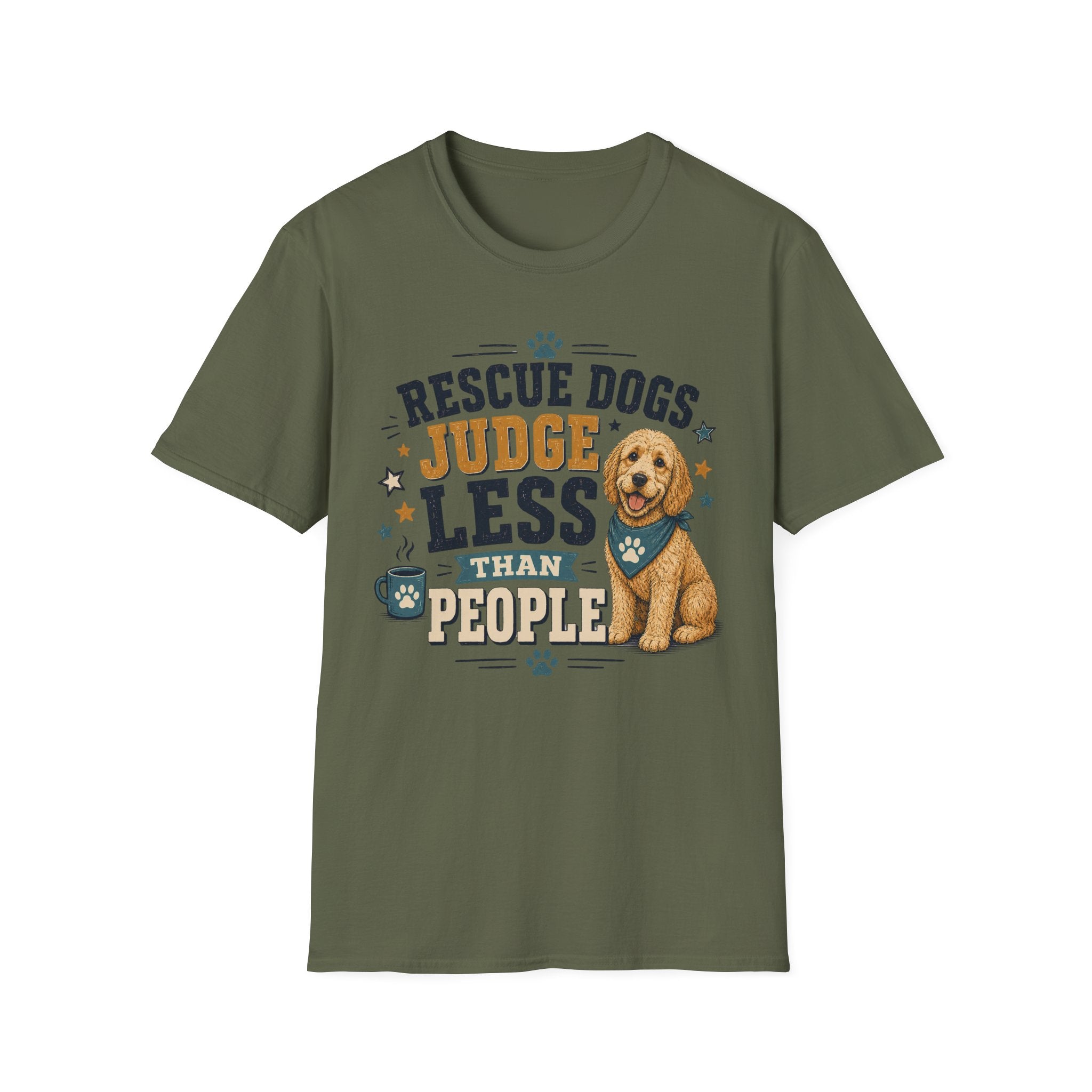 Rescue Dogs Judge Less Than People T-Shirt — Cute Golden Doodle Rescue Tee
