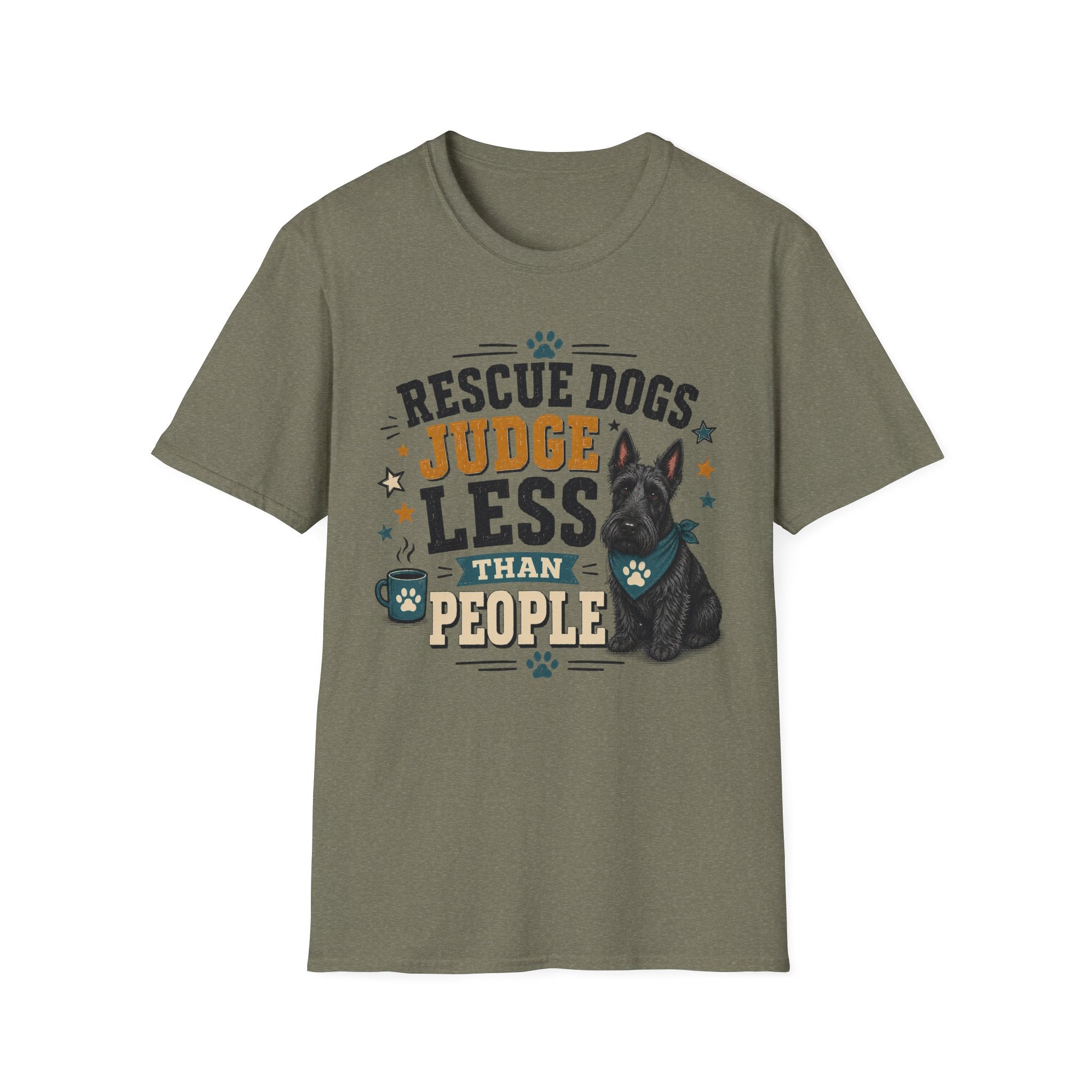 Rescue Dogs Judge Less Than People T-Shirt — Cute Scottie Rescue Tee