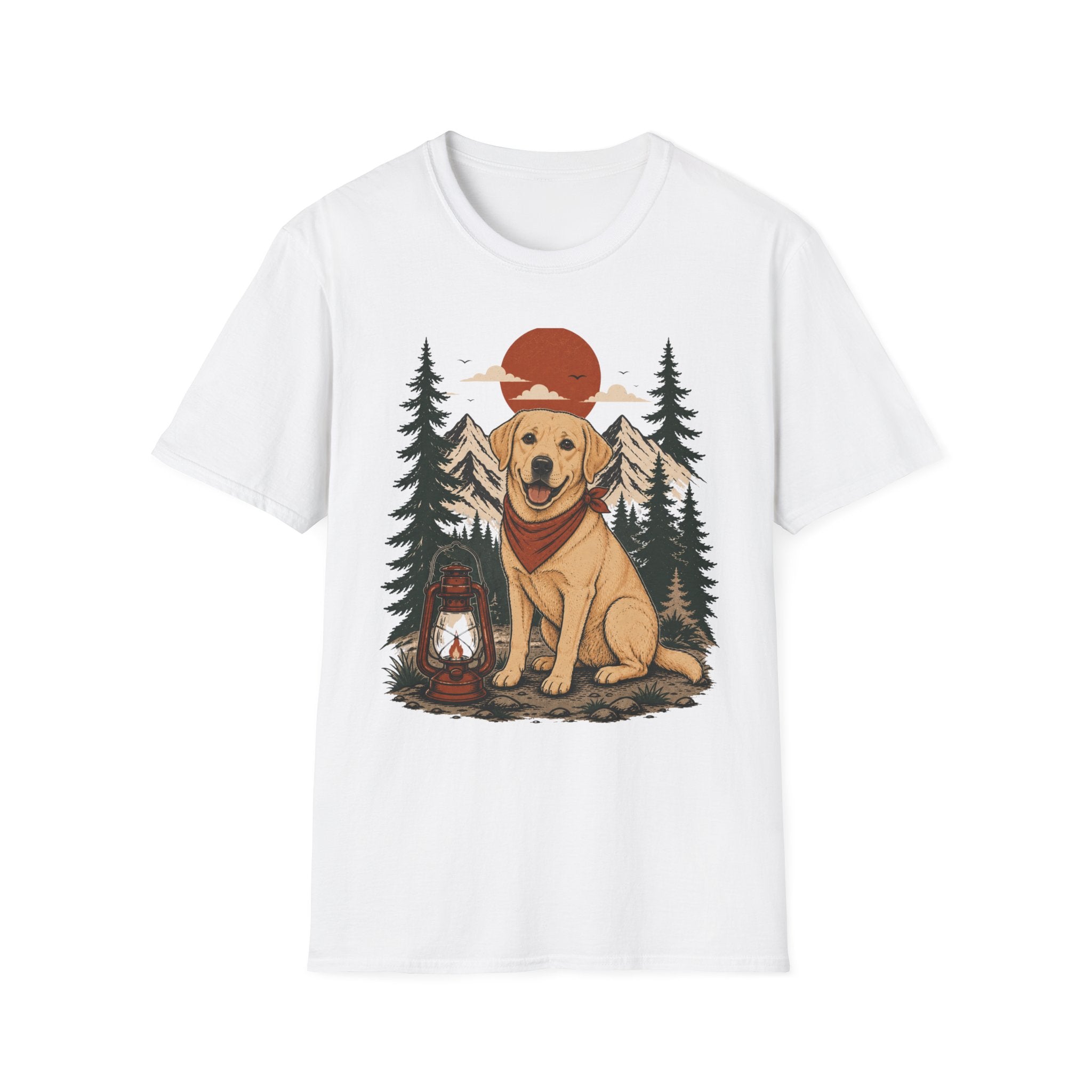 Yellow Lab Lantern T-Shirt — Retro Camping Dog Tee