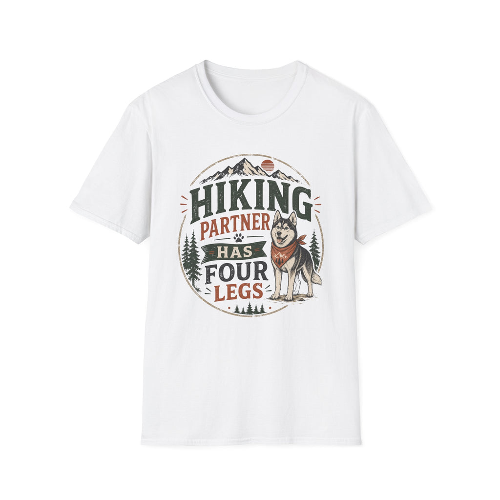 Hiking Partner Has Four Legs T-Shirt — Husky Dog Lover Outdoor Tee