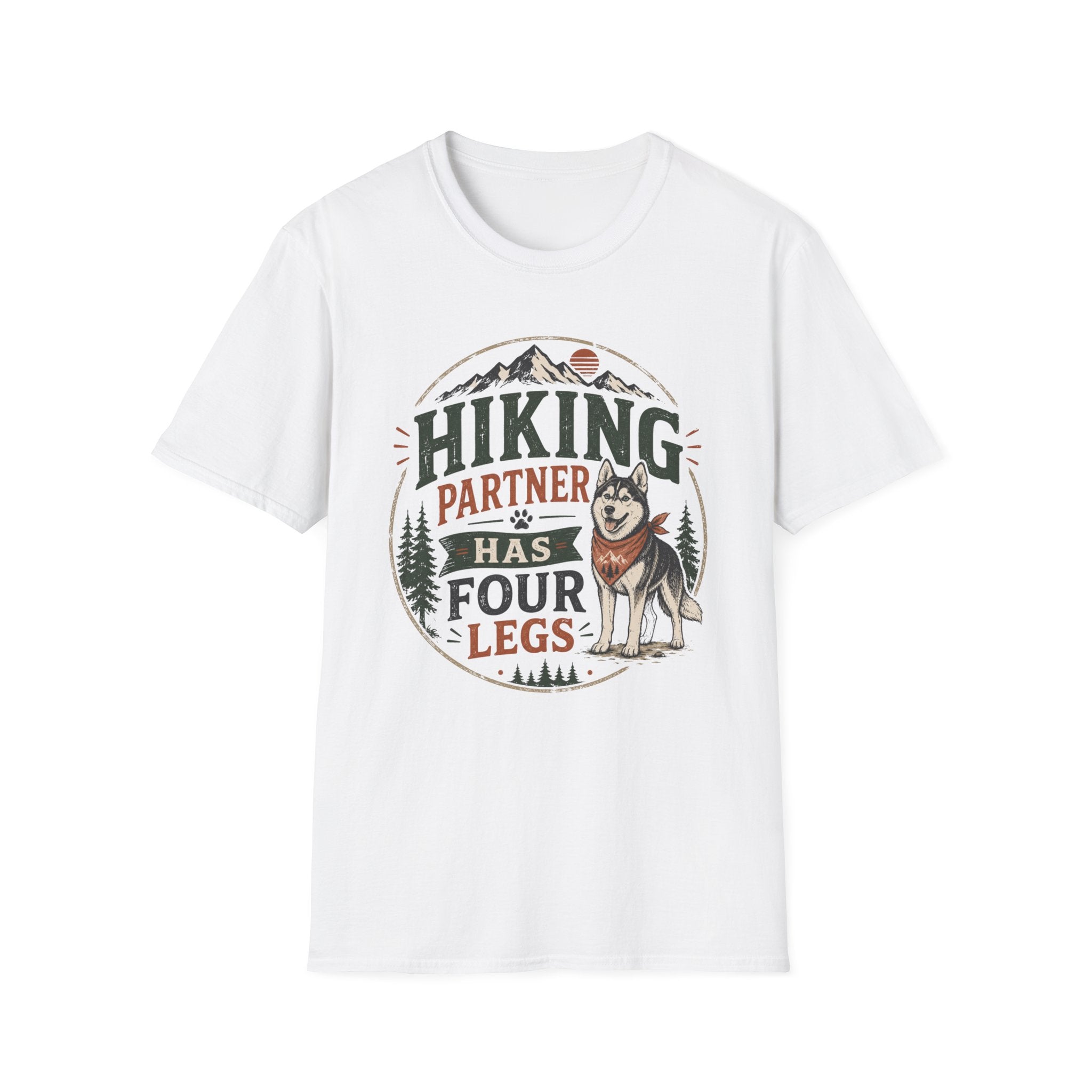 Hiking Partner Has Four Legs T-Shirt — Husky Dog Lover Outdoor Tee