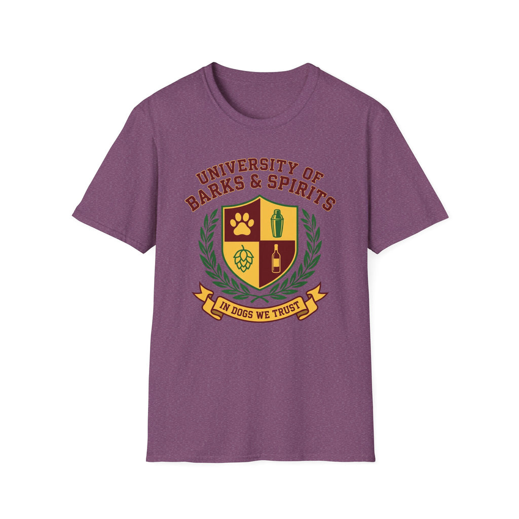 University of Barks & Spirits T-Shirt – "In Dogs We Trust" Crest Tee