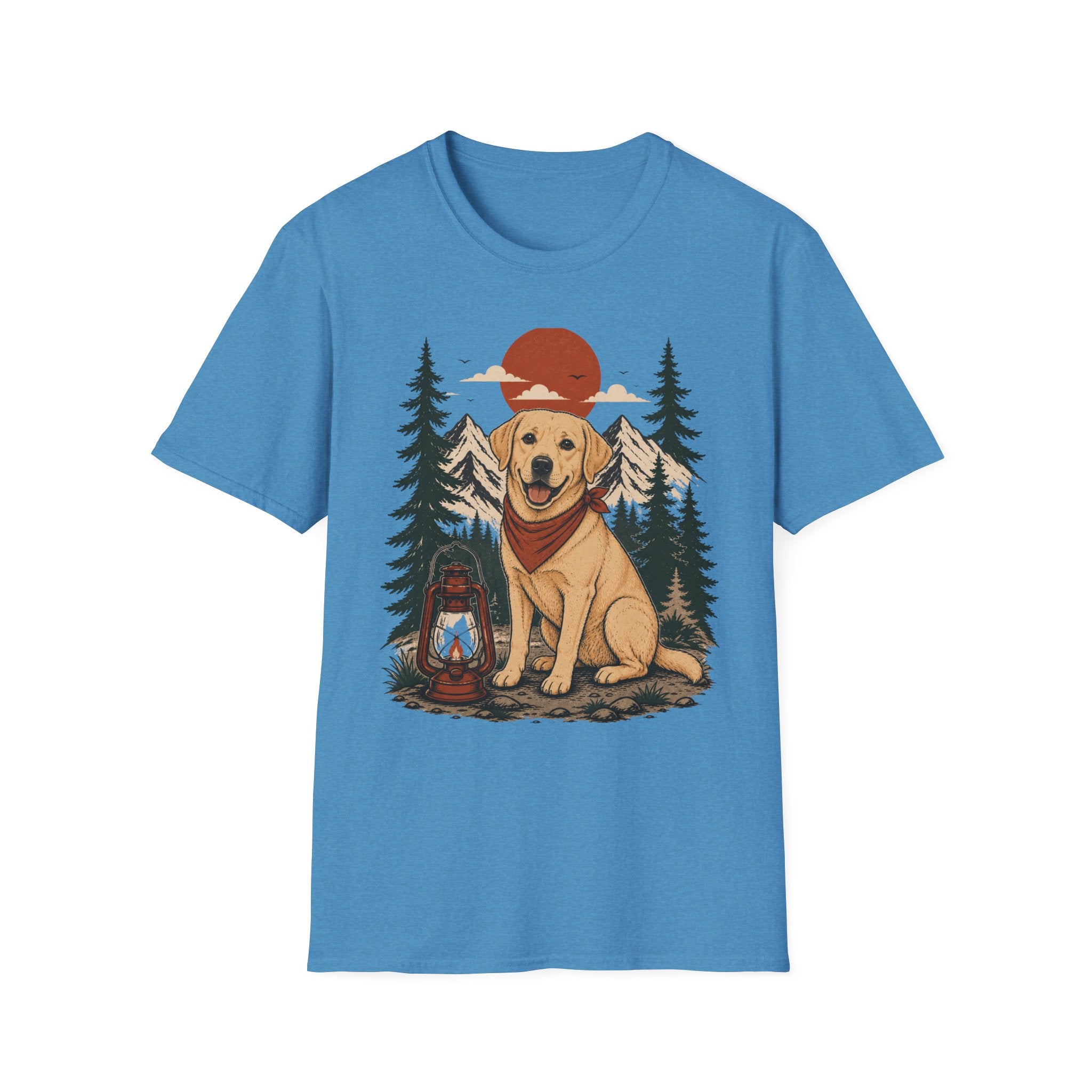 Yellow Lab Lantern T-Shirt — Retro Camping Dog Tee