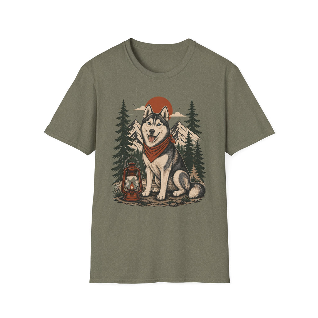 Husky Lantern T-Shirt — Retro Camping Dog Tee