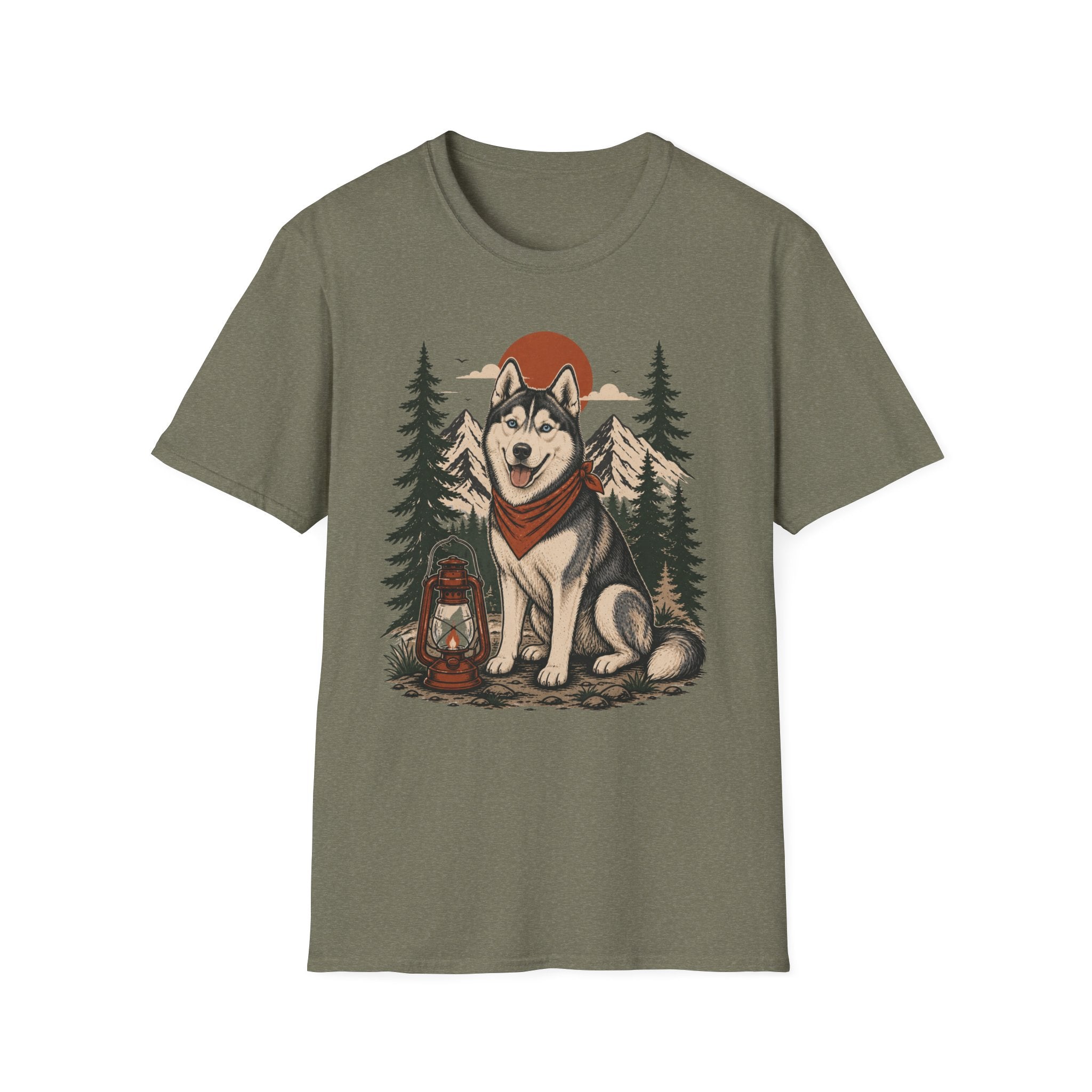 Husky Lantern T-Shirt — Retro Camping Dog Tee