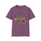 Coffee Dogs Repeat T-Shirt — Funny Dog Lover Coffee Tee