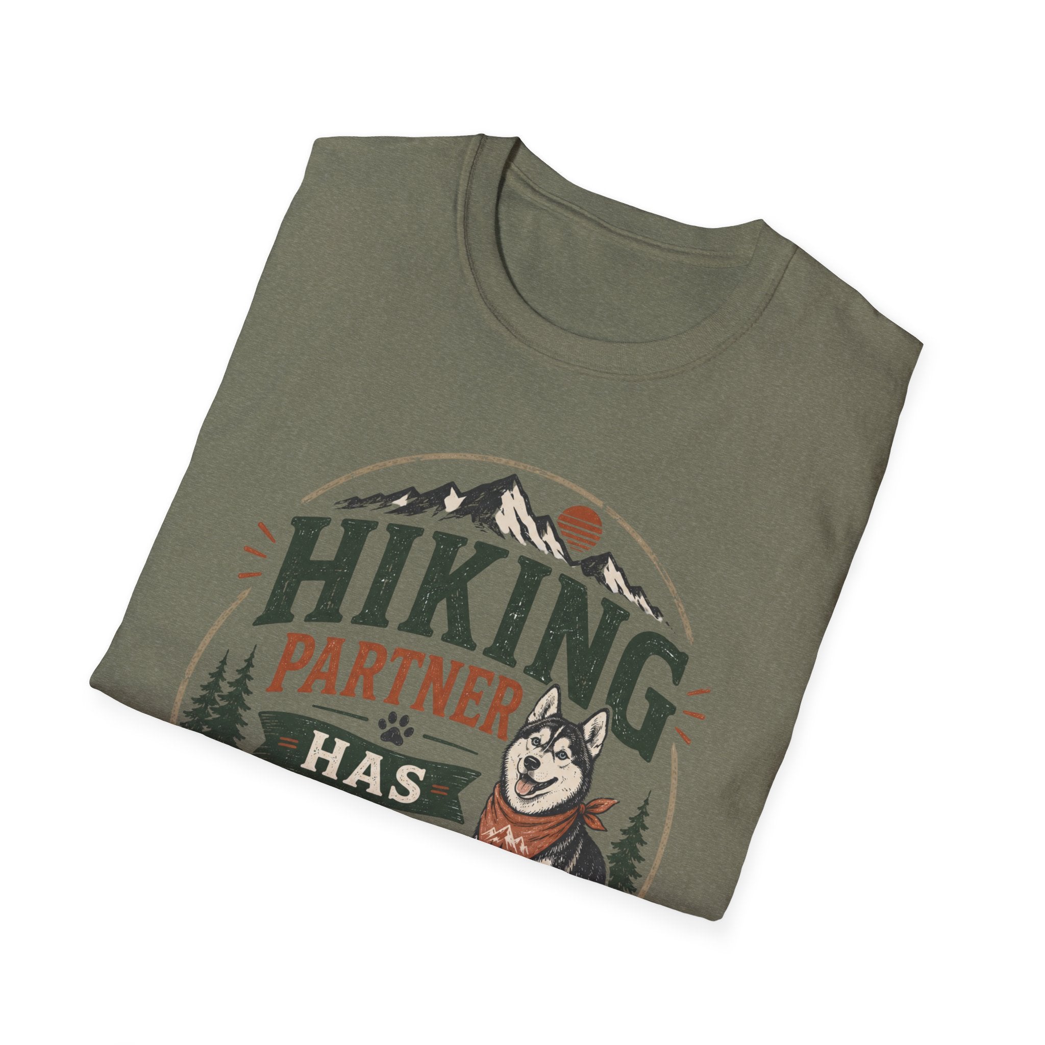 Hiking Partner Has Four Legs T-Shirt — Husky Dog Lover Outdoor Tee