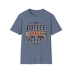 Coffee Dogs Repeat T-Shirt — Funny Dog Lover Coffee Tee