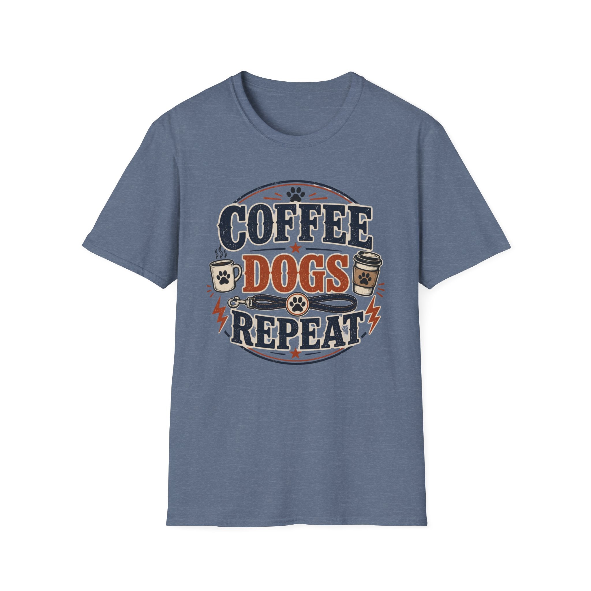 Coffee Dogs Repeat T-Shirt — Funny Dog Lover Coffee Tee
