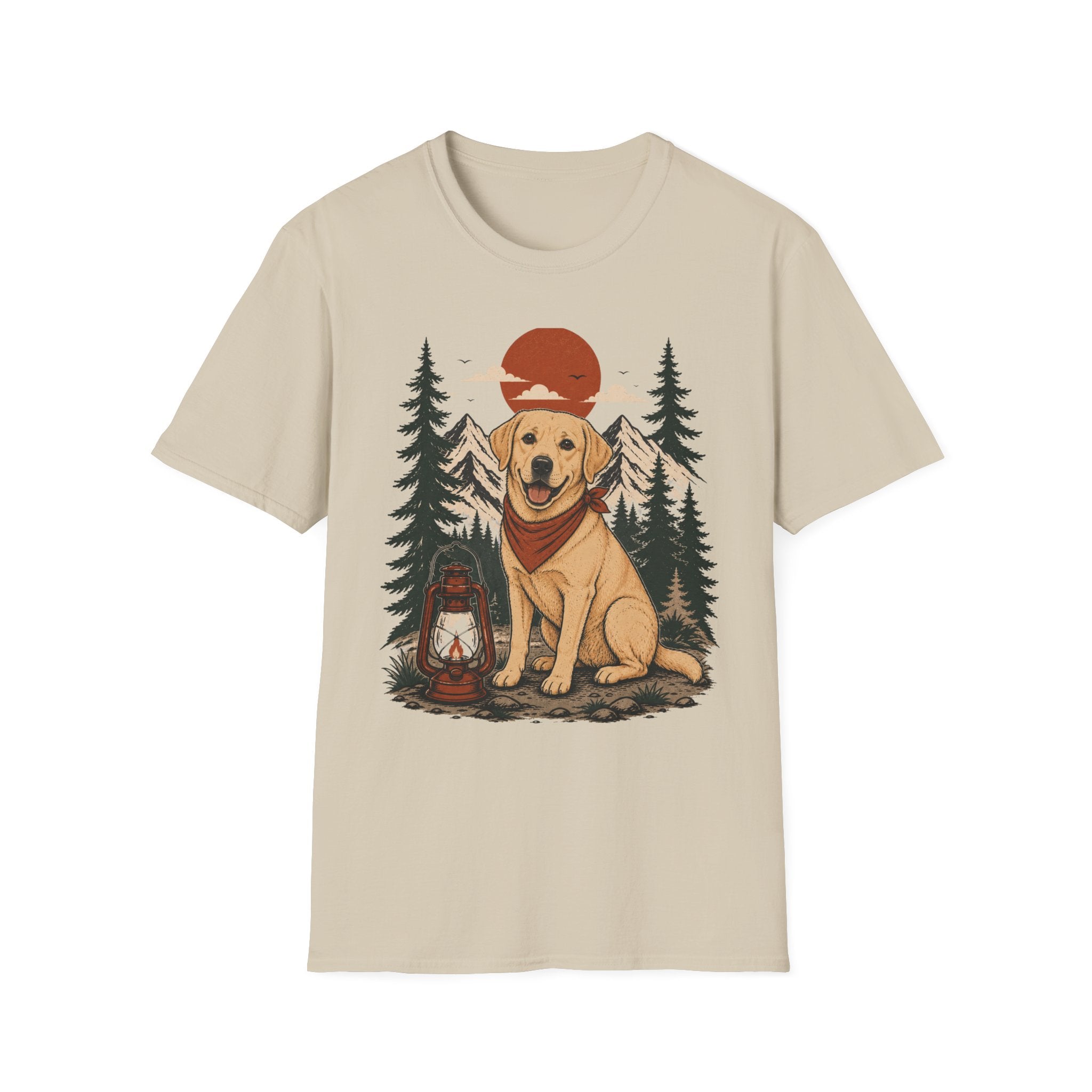Yellow Lab Lantern T-Shirt — Retro Camping Dog Tee