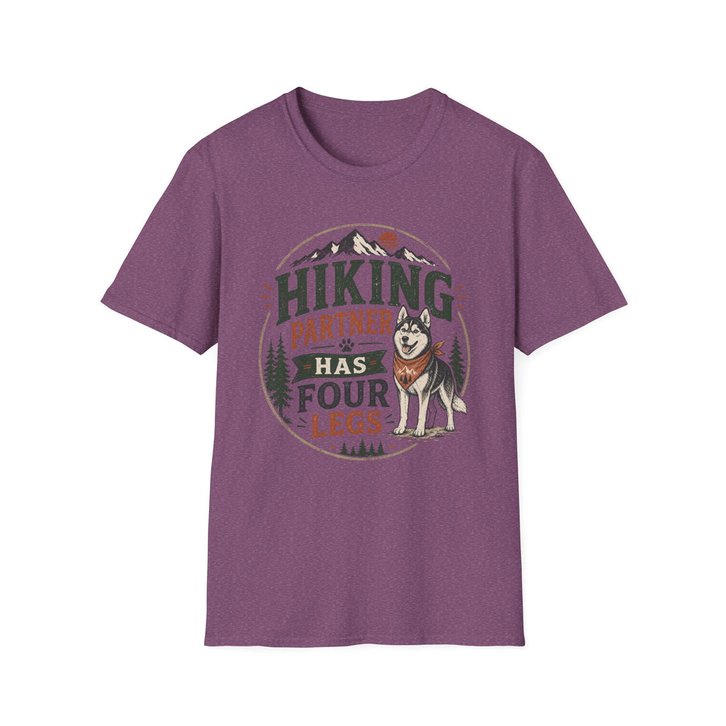Hiking Partner Has Four Legs T-Shirt — Husky Dog Lover Outdoor Tee