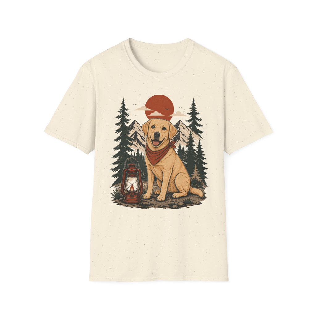 Yellow Lab Lantern T-Shirt — Retro Camping Dog Tee