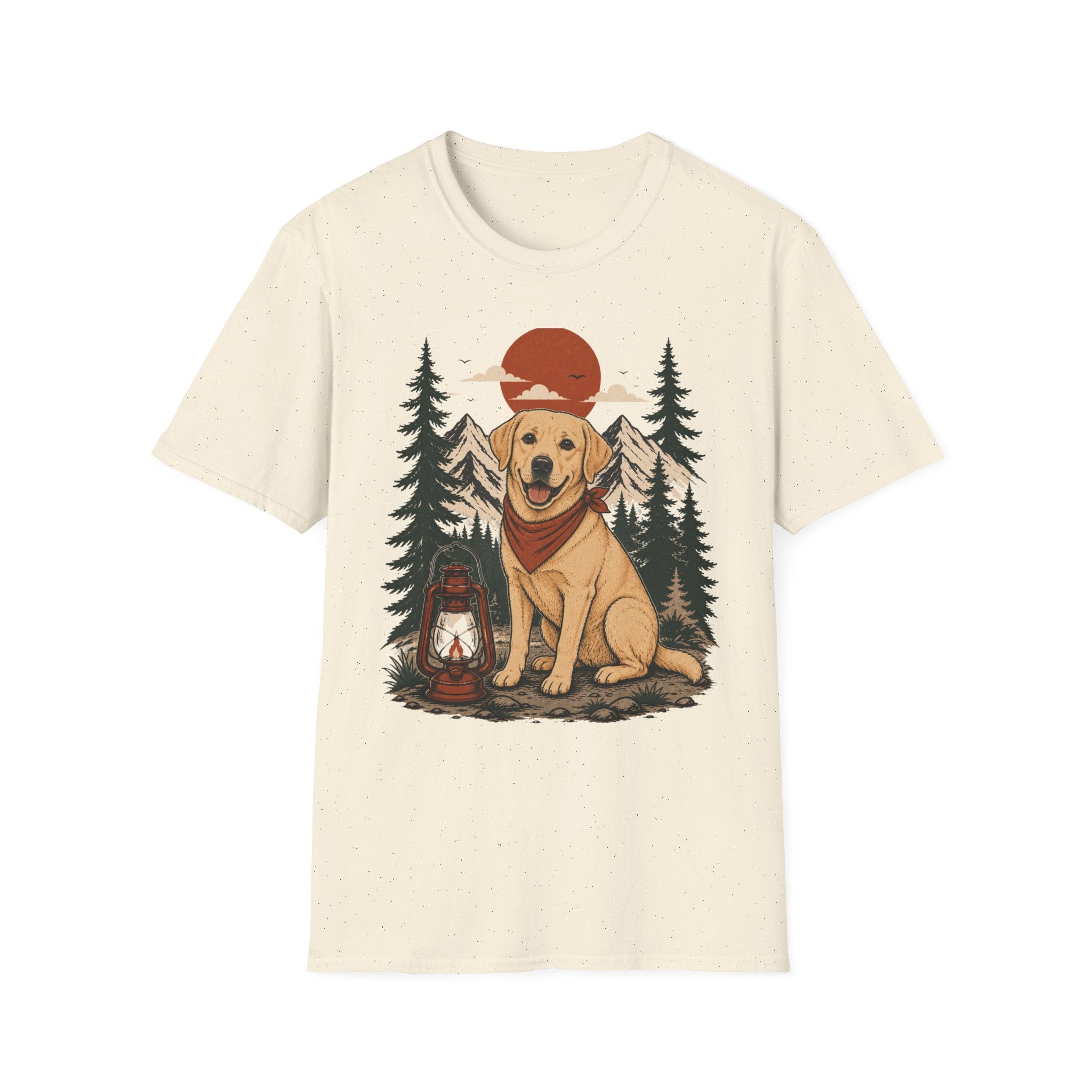 Yellow Lab Lantern T-Shirt — Retro Camping Dog Tee