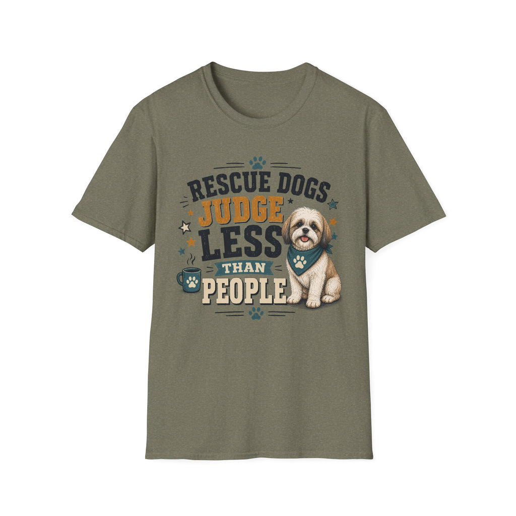Rescue Dogs Judge Less Than People T-Shirt — Cute Maltese Rescue Tee