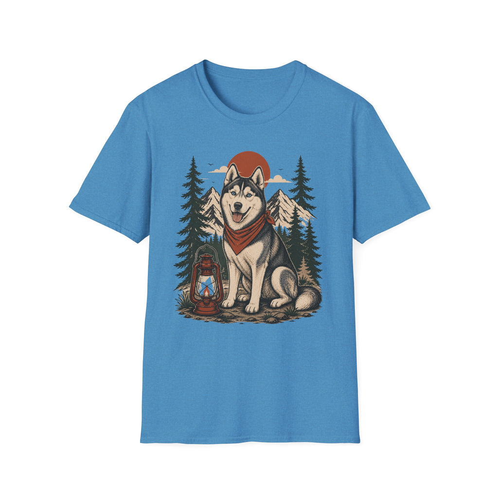 Husky Lantern T-Shirt — Retro Camping Dog Tee