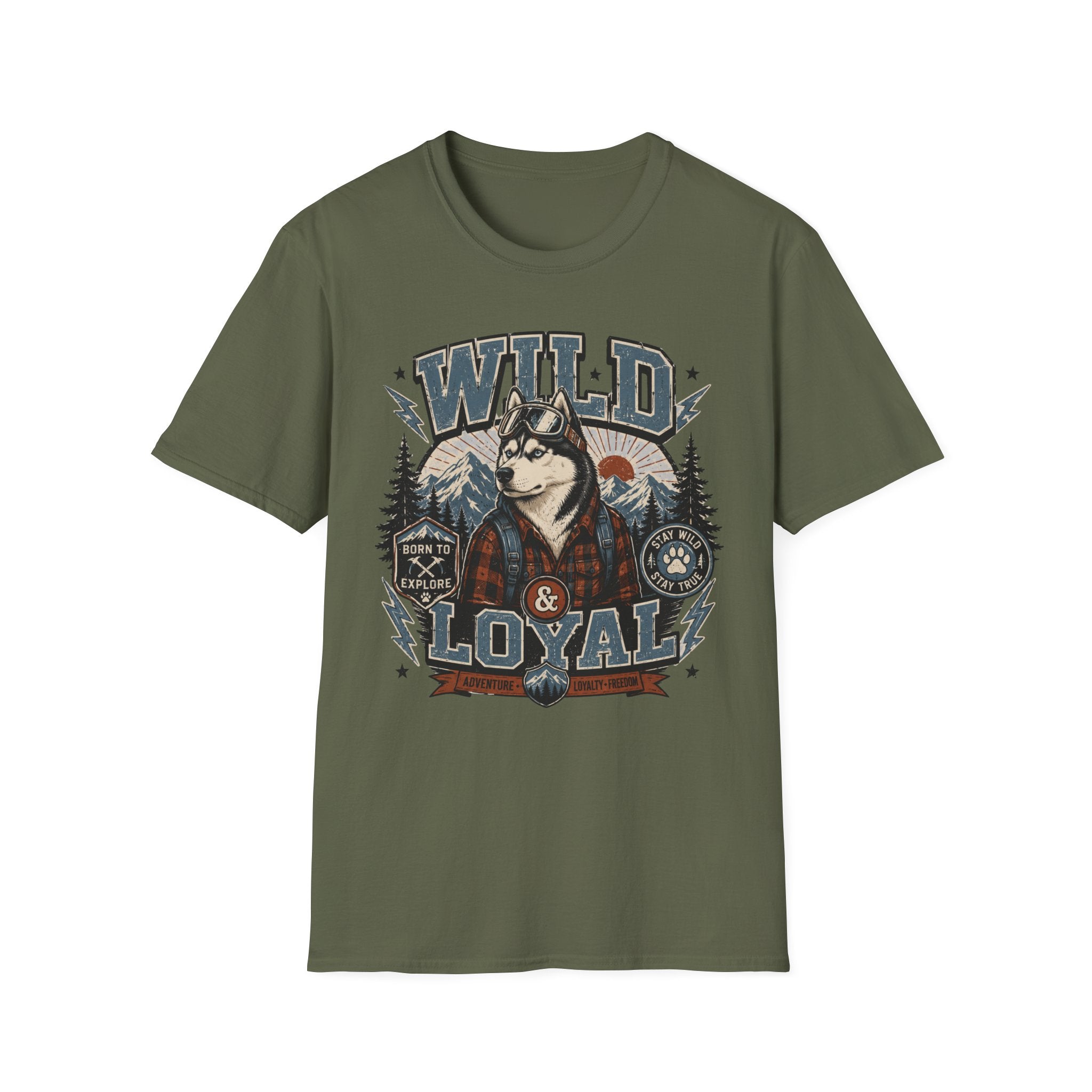 Wild & Loyal Husky T-Shirt — Vintage Mountain Dog Tee