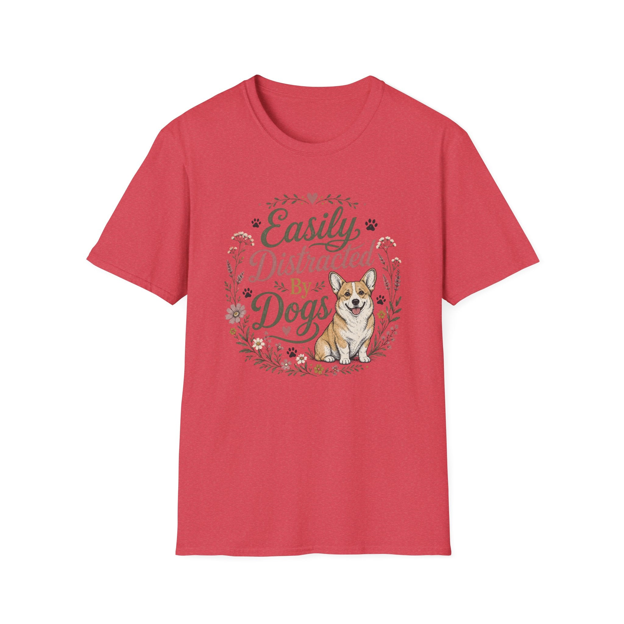 Easily Distracted By Dogs T-Shirt — Cute Corgi Floral Dog Lover Tee