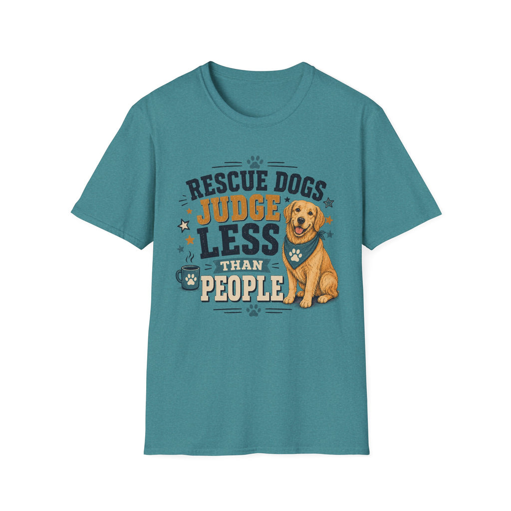 Rescue Dogs Judge Less Than People T-Shirt — Cute Golden Retriever Rescue Tee