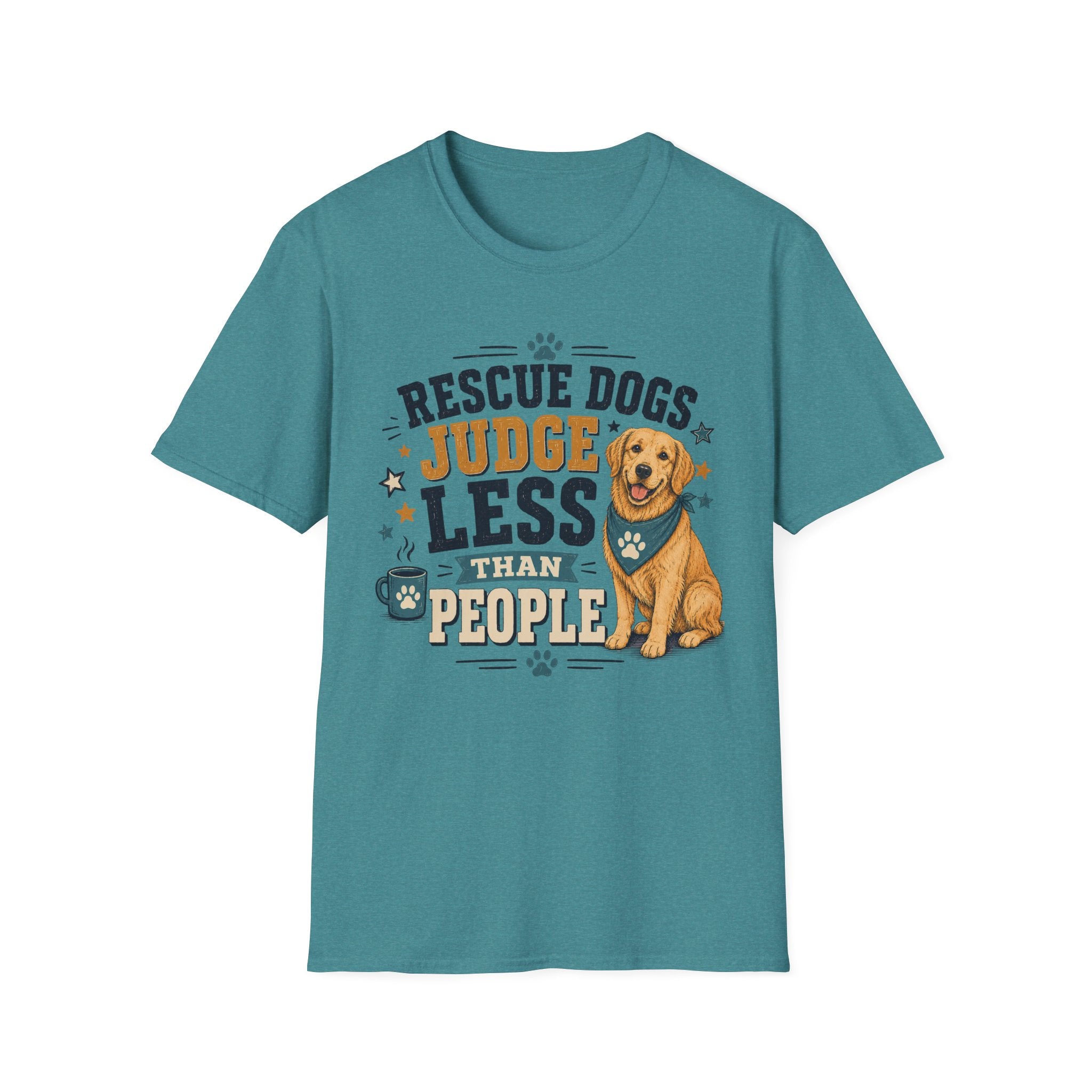 Rescue Dogs Judge Less Than People T-Shirt — Cute Golden Retriever Rescue Tee