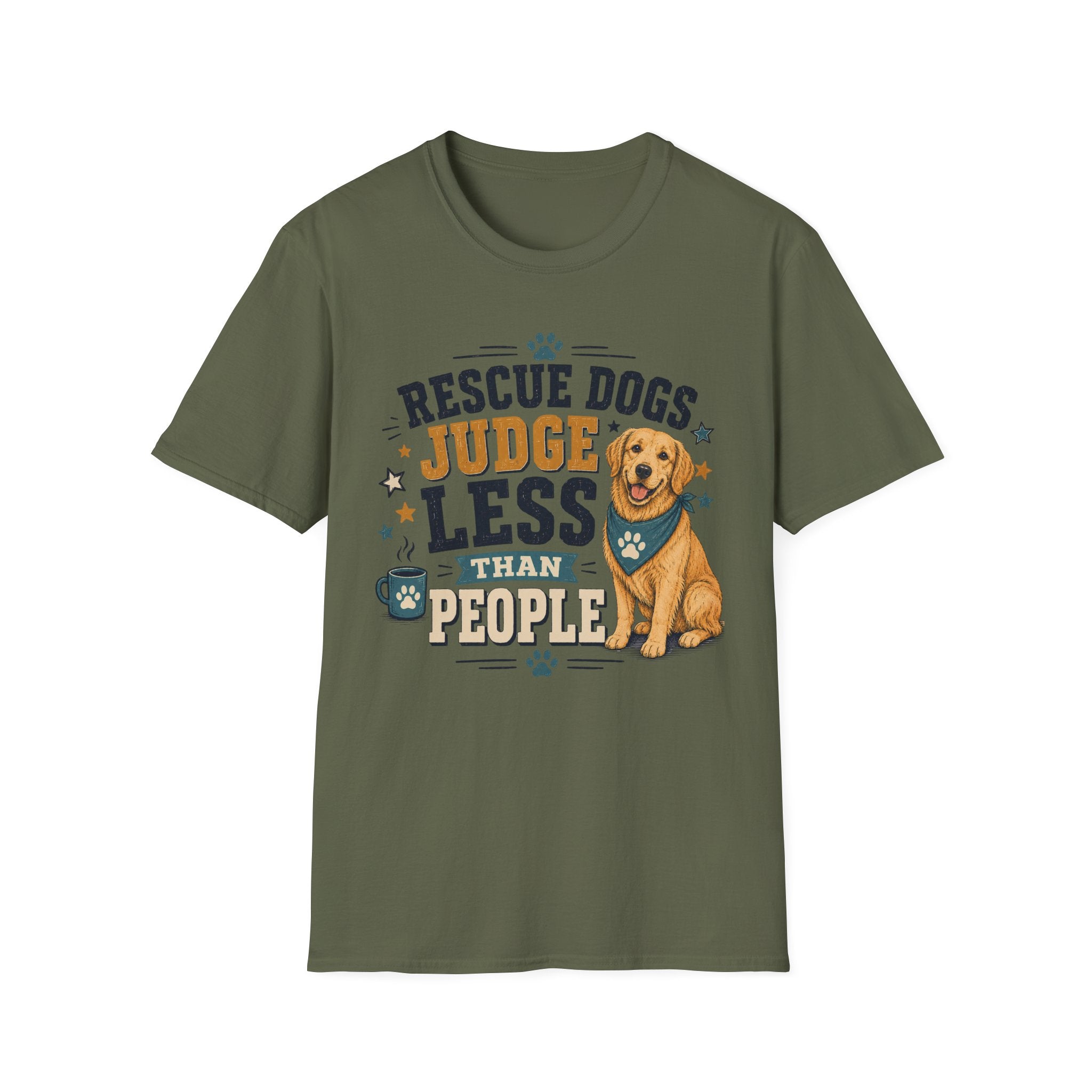 Rescue Dogs Judge Less Than People T-Shirt — Cute Golden Retriever Rescue Tee