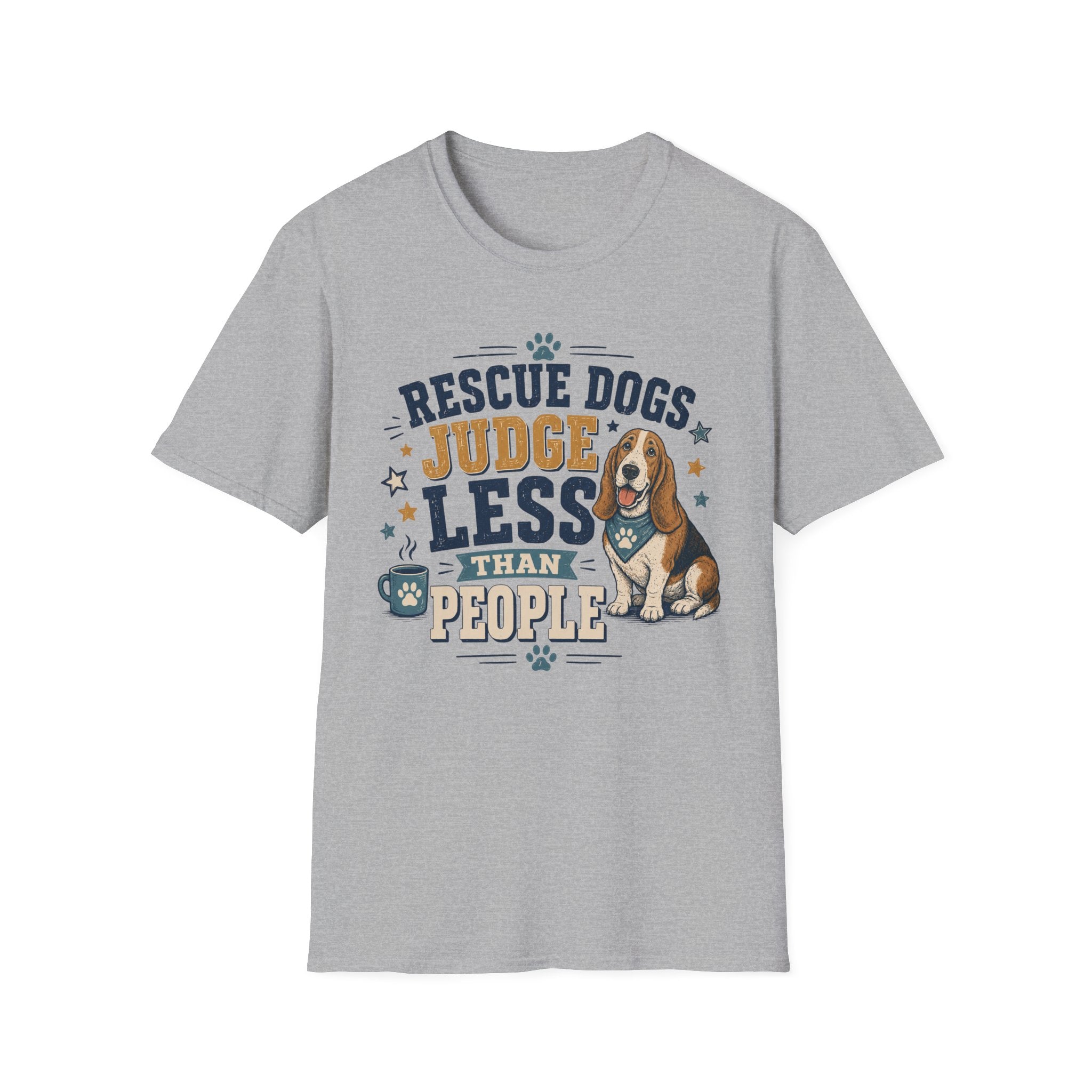 Rescue Dogs Judge Less Than People T-Shirt — Cute Basset Hound Rescue Tee