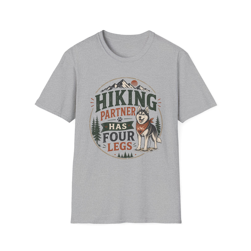 Hiking Partner Has Four Legs T-Shirt — Husky Dog Lover Outdoor Tee