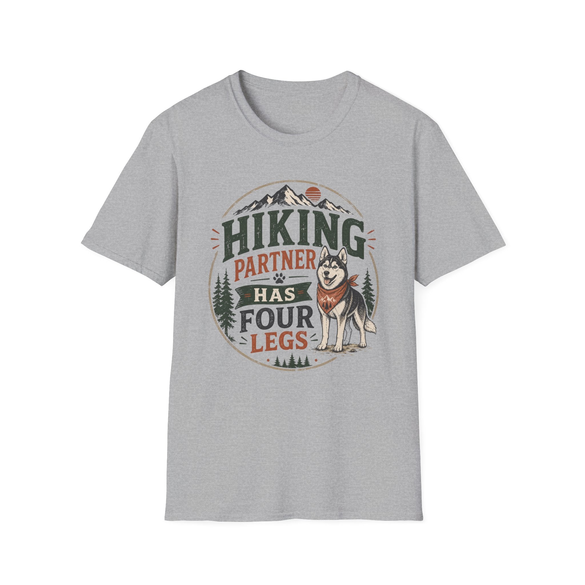 Hiking Partner Has Four Legs T-Shirt — Husky Dog Lover Outdoor Tee