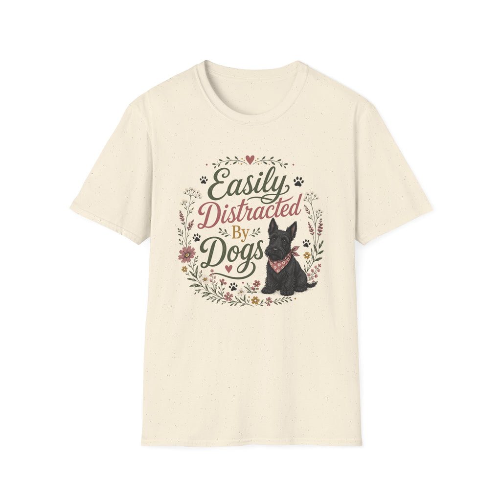 Easily Distracted By Dogs T-Shirt — Cute Scottish Terrier Floral Dog Lover Tee