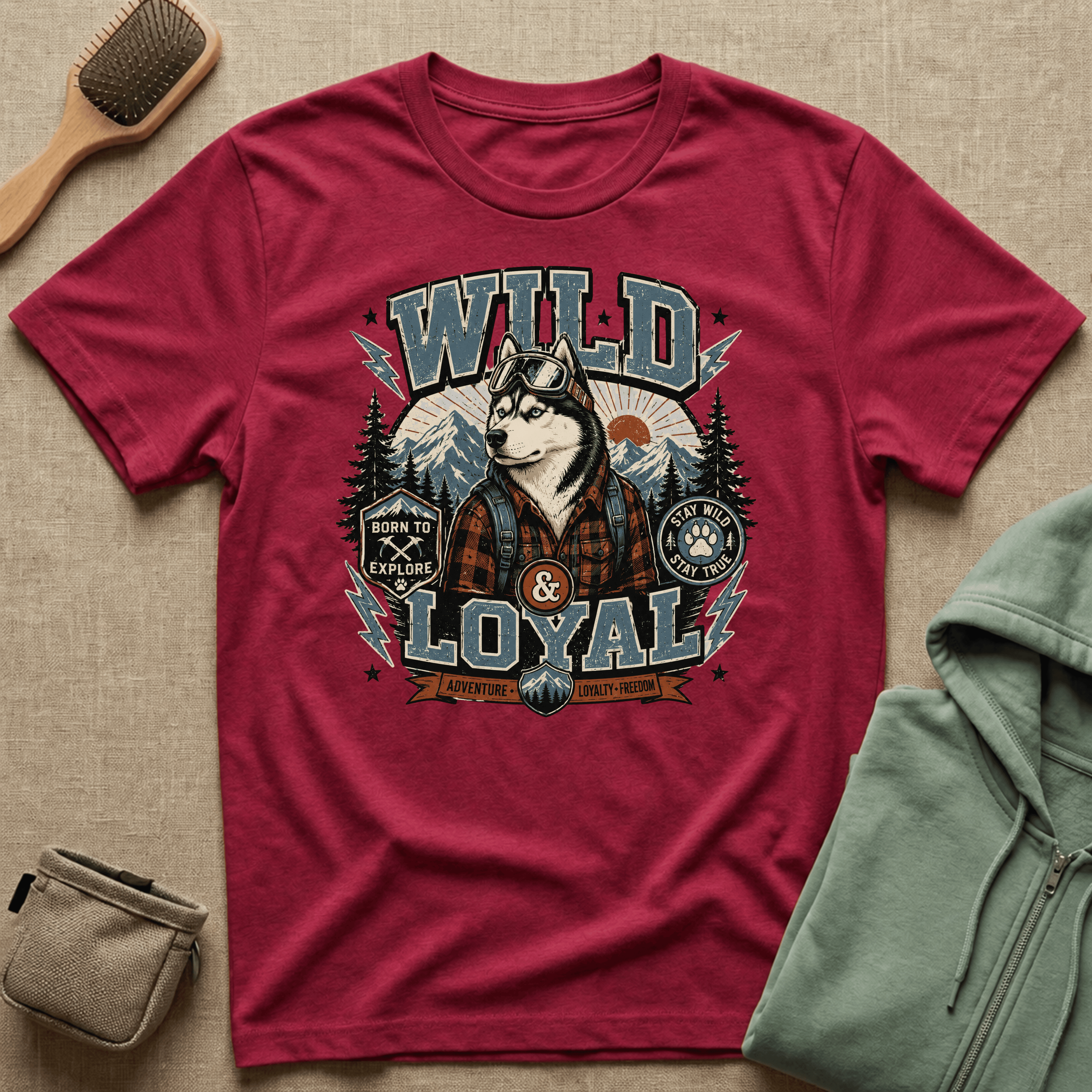 Wild & Loyal Husky T-Shirt — Vintage Mountain Dog Tee