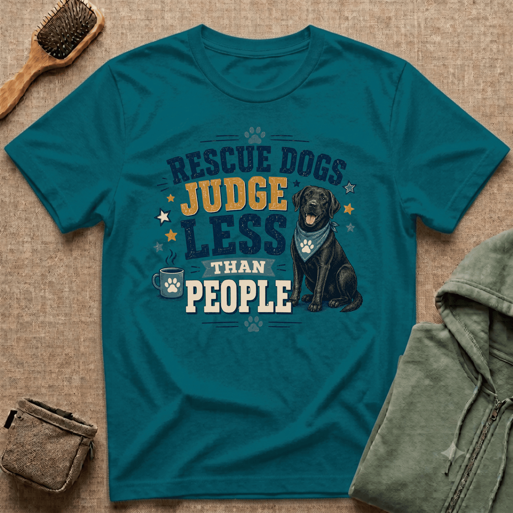 Rescue Dogs Judge Less Than People T-Shirt — Cute Black Lab Rescue Tee