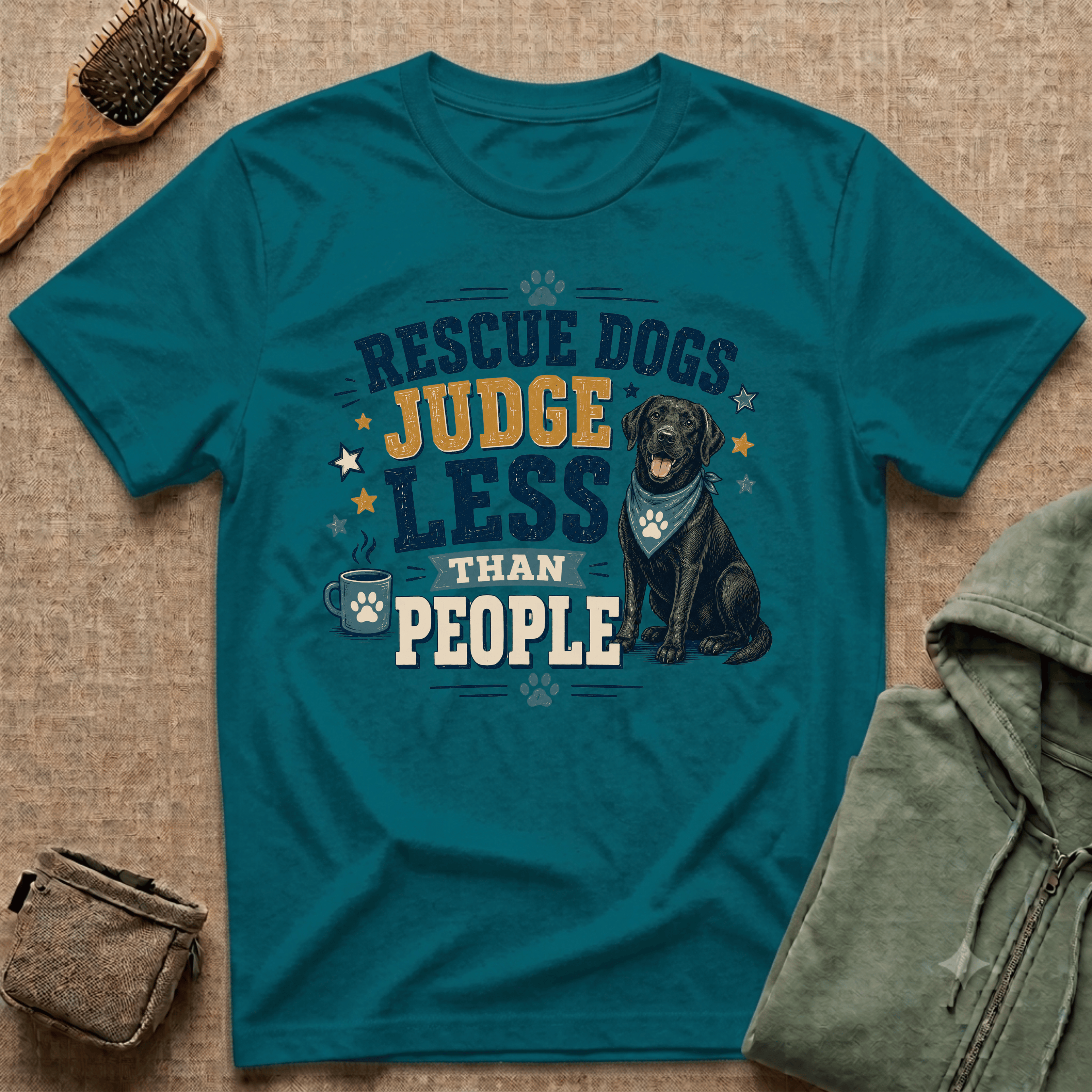 Rescue Dogs Judge Less Than People T-Shirt — Cute Black Lab Rescue Tee