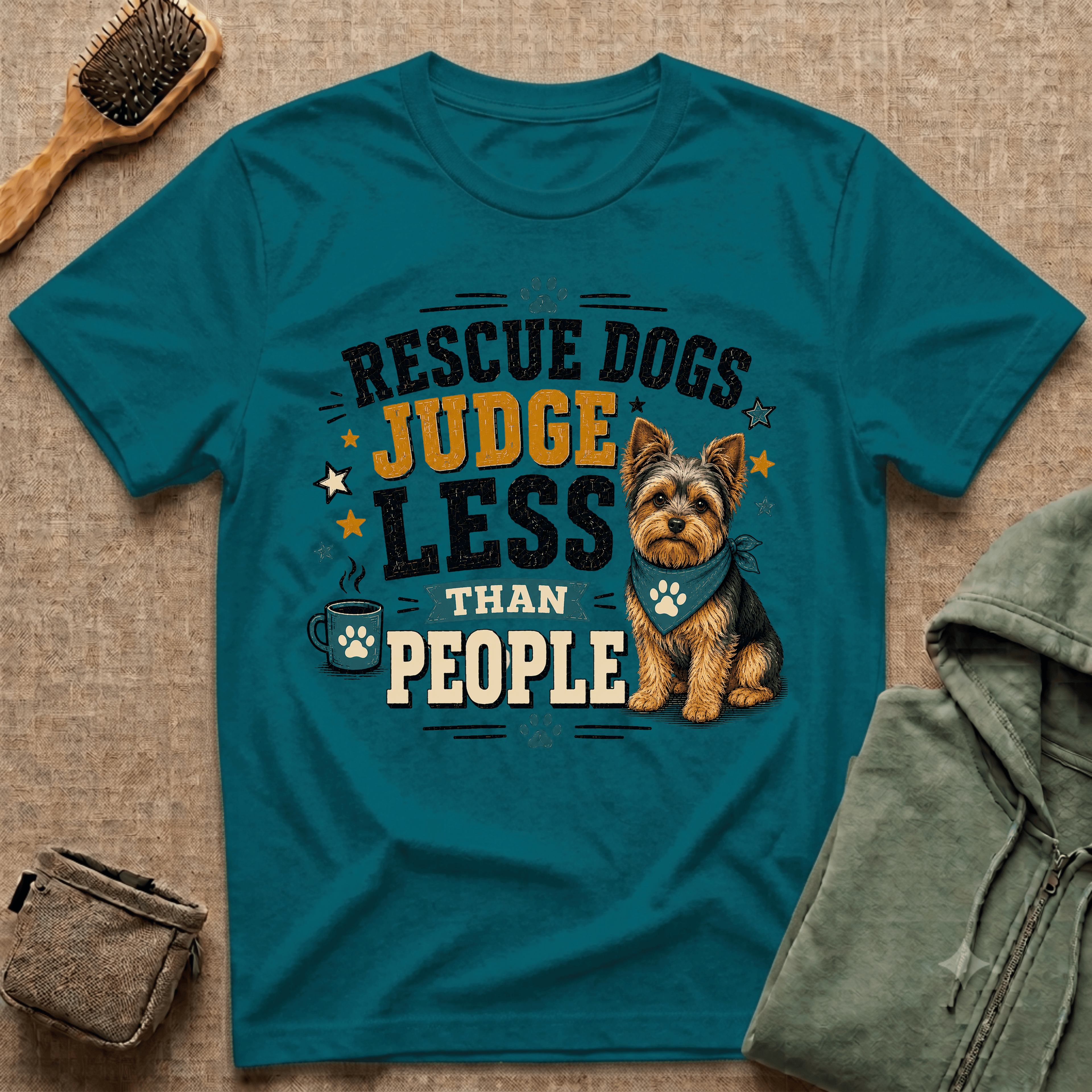 Rescue Dogs Judge Less Than People T-Shirt — Cute Yorkie Rescue Tee