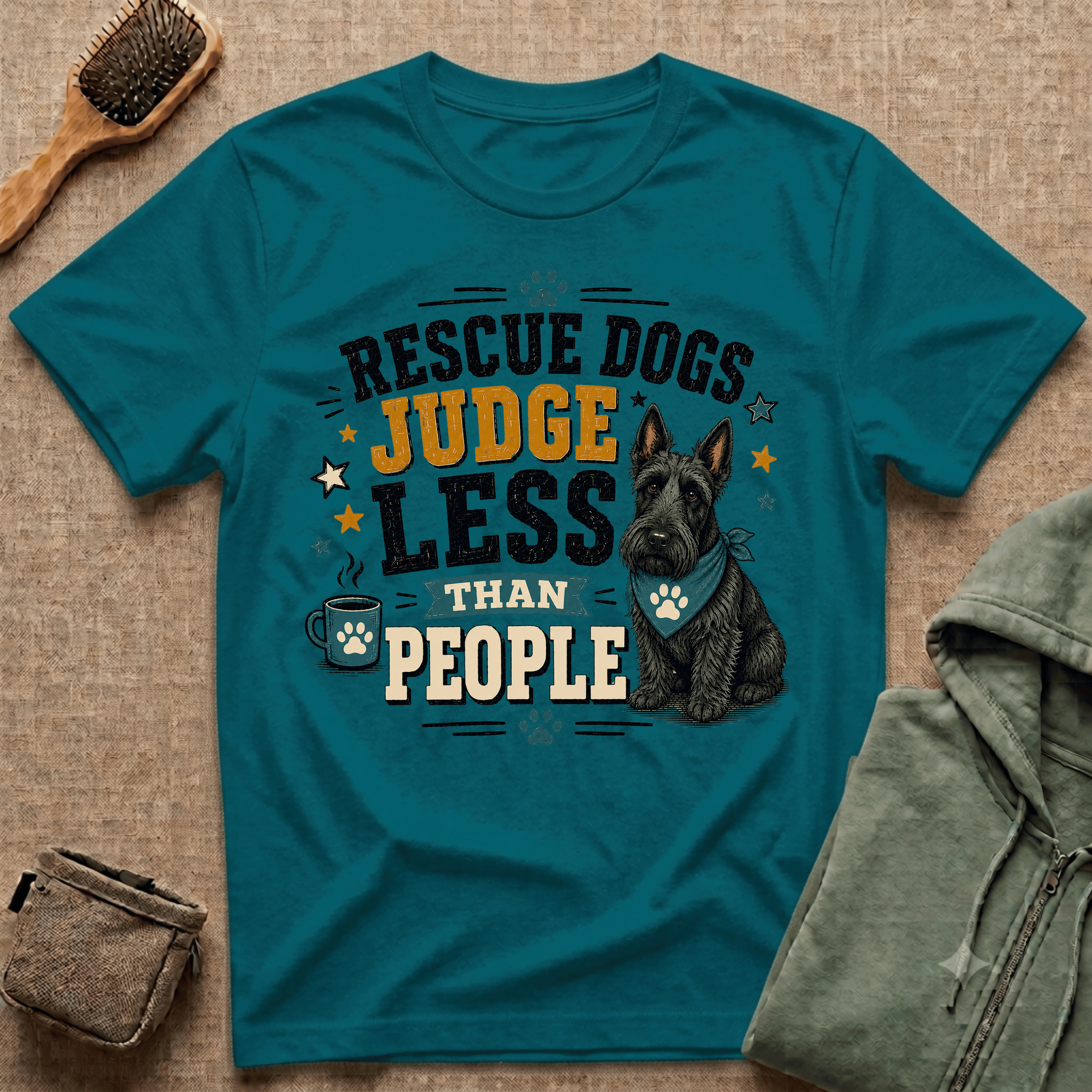 Rescue Dogs Judge Less Than People T-Shirt — Cute Scottie Rescue Tee