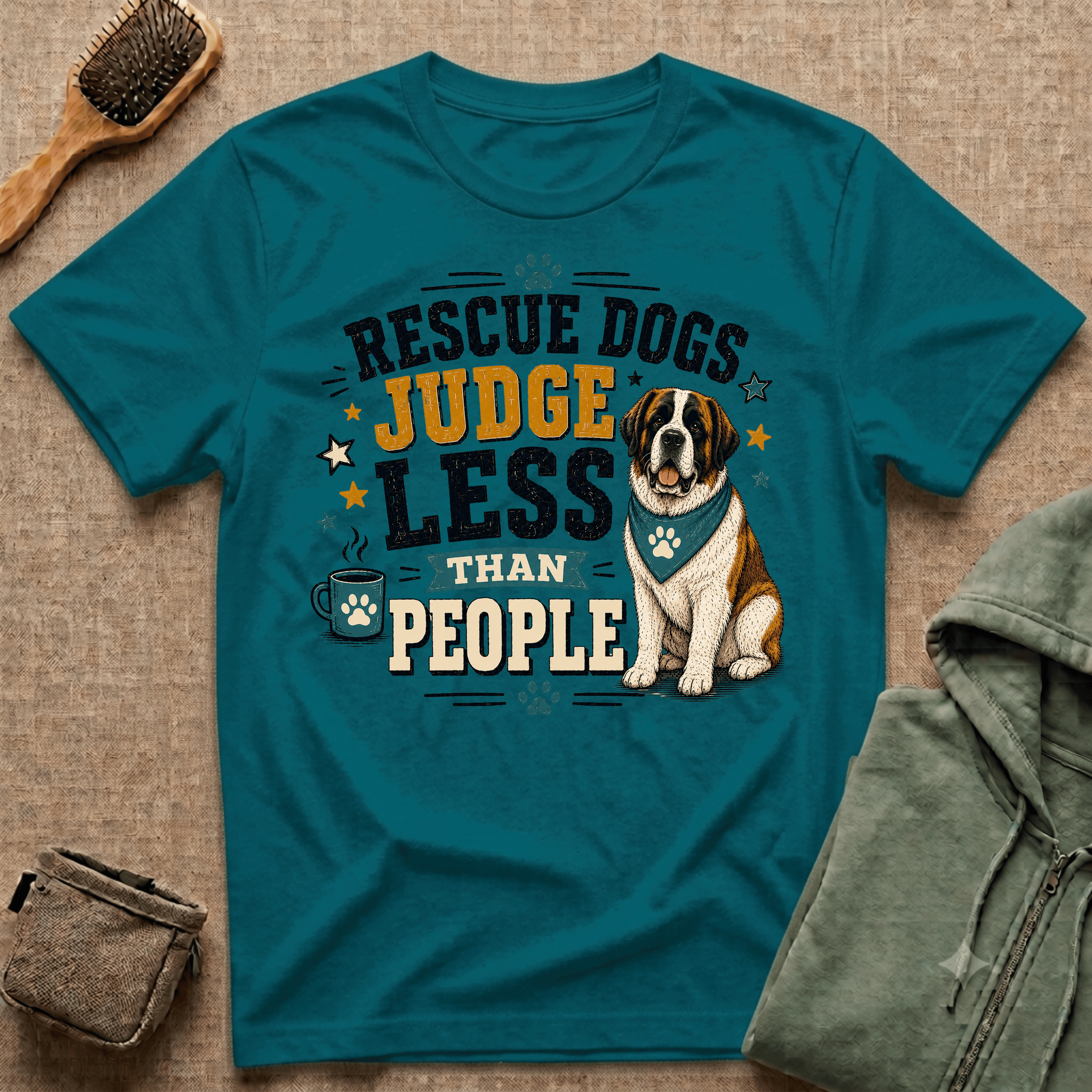 Rescue Dogs Judge Less Than People T-Shirt — Cute St. Bernard Rescue Tee