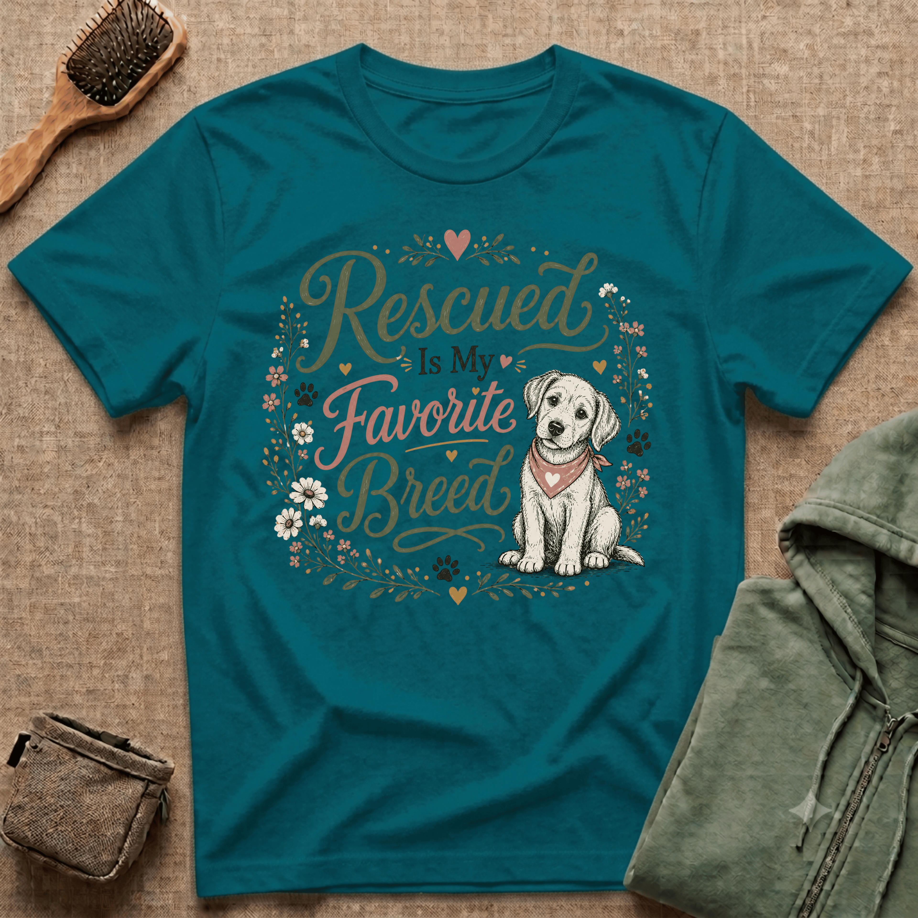 Rescued Is My Favorite Breed T-Shirt — Cute Rescue Dog Adoption Tee