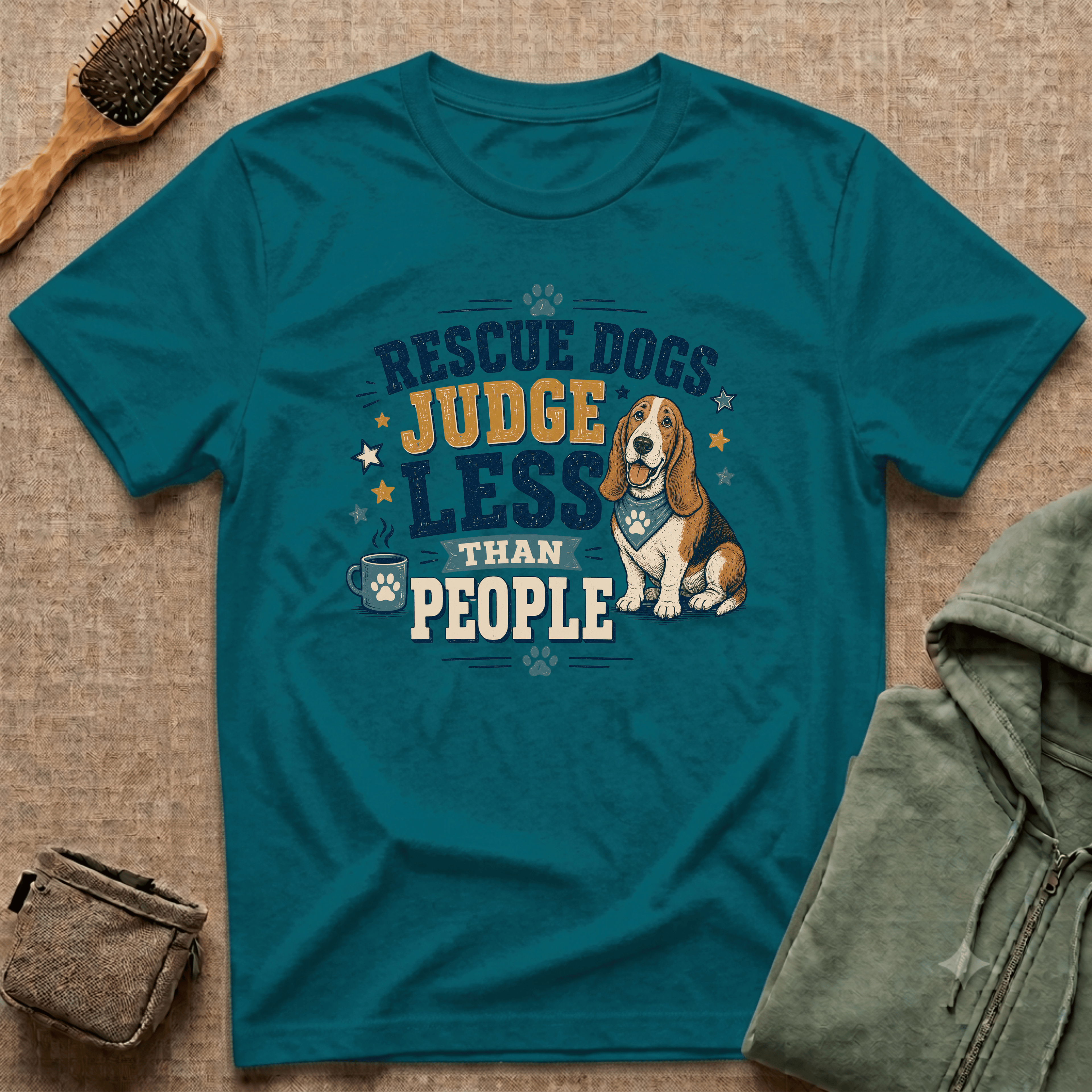 Rescue Dogs Judge Less Than People T-Shirt — Cute Basset Hound Rescue Tee